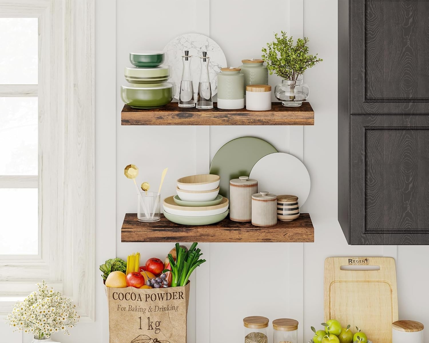 15.8in Floating Shelves, Set of 6 Wood Shelves, Farmhouse Shelf Wall Decor for B
