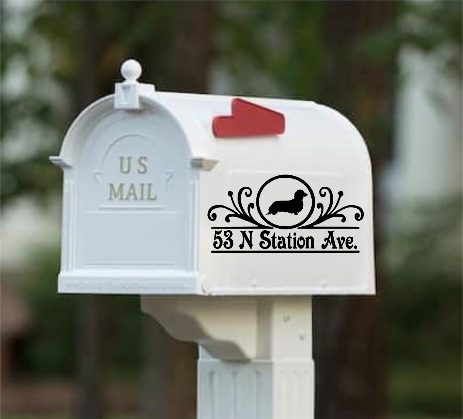 Set of 2 Long Hair Dachshund Decals Personalized with Street Address for Mailbox