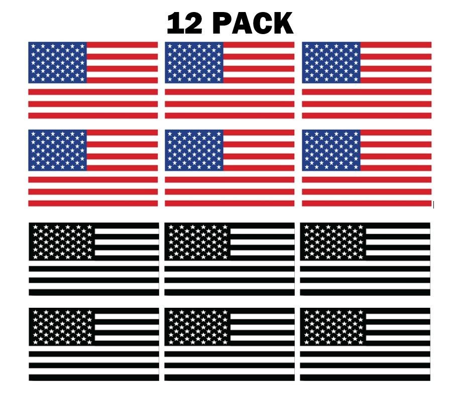 12 PACK! Reflective 3×5 American Flag Stickers, Set of 3″ x 5″ USA Decals Labels