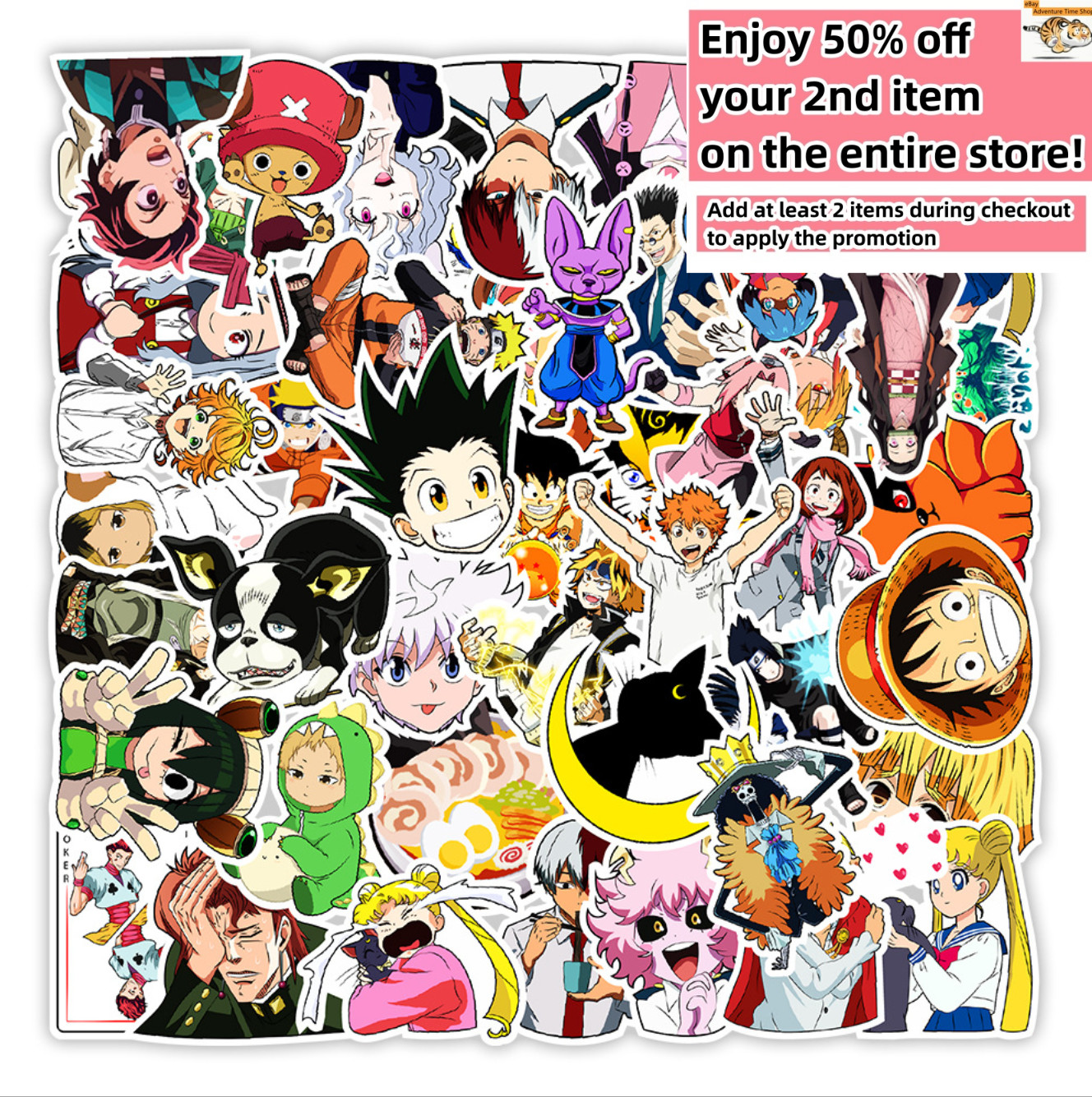 50 Pcs Stickers Anime Character Skateboard Luggage Car Bomb Graffiti Phone Vinyl