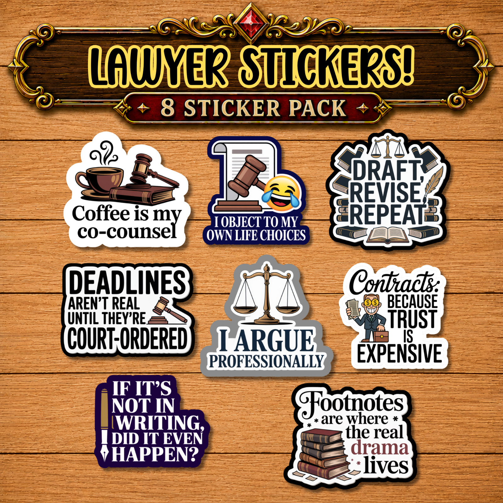 Lawyer Gift Sticker Pack , Funny Legal Water-Resist Vinyl Decals for Law Student