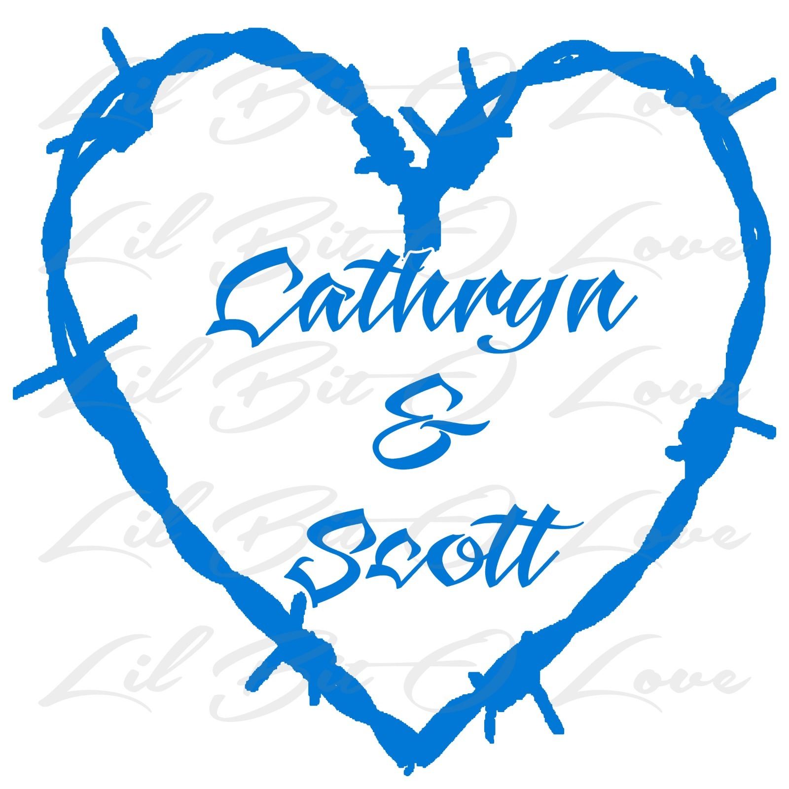 Custom Barbed Wire Heart Personalized with Couple’s Names Vinyl Decal