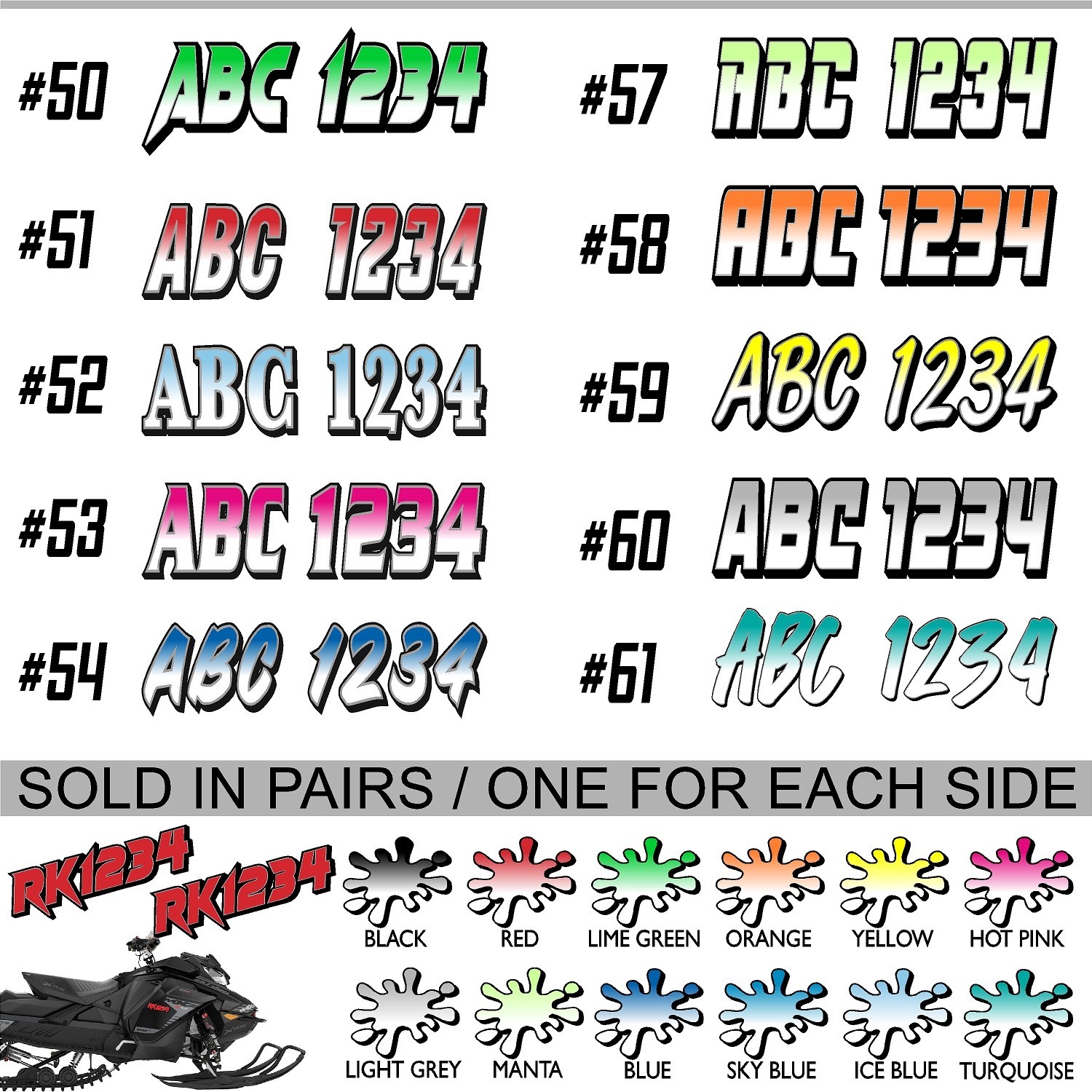 Snowmobile Registration Number Decals (Two Decals) Custom Vinyl Numbers X2GR