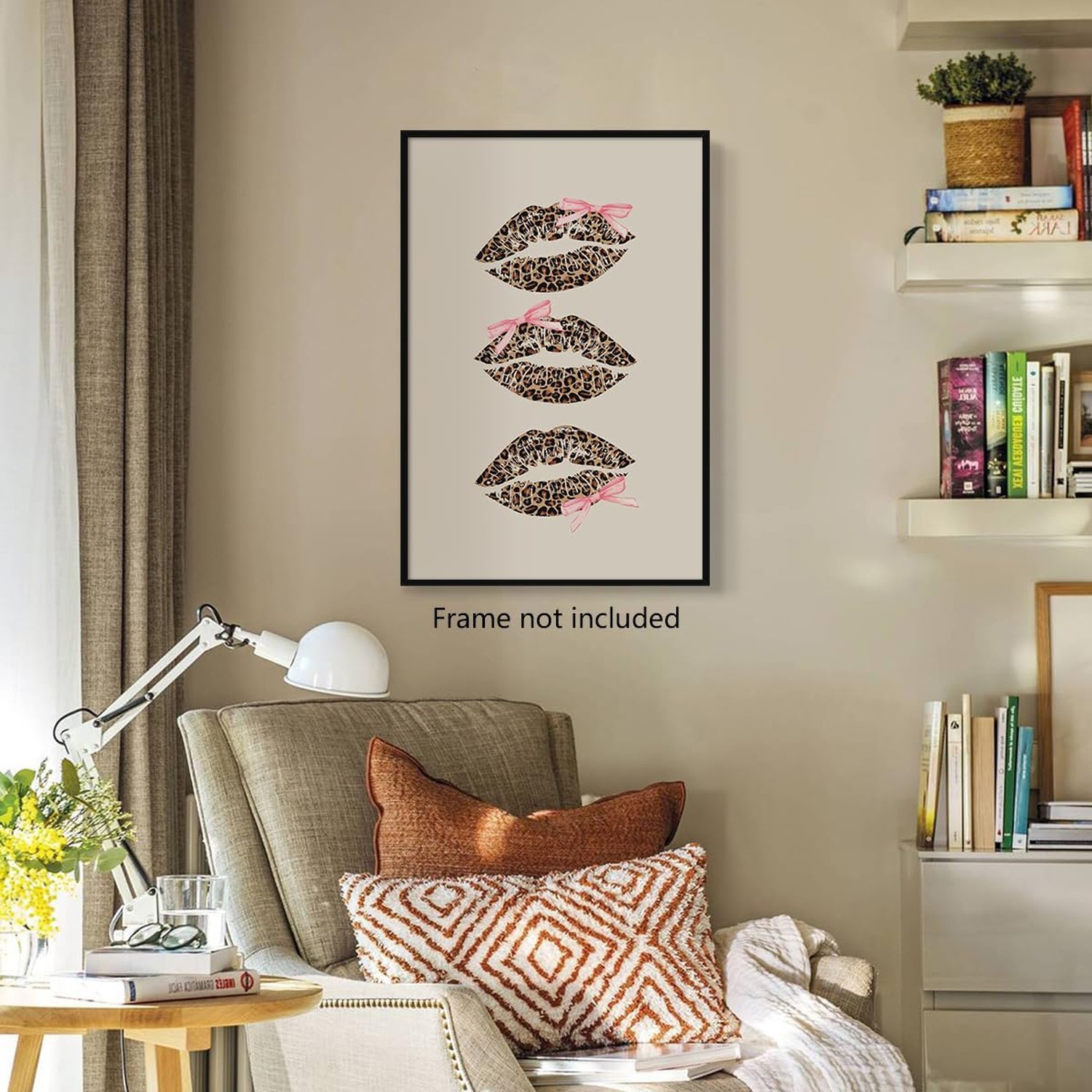 nghtuiyocw Leopard Kiss Lips Canvas Wall Art, Pink Bows Aesthetic Poster, Tre…