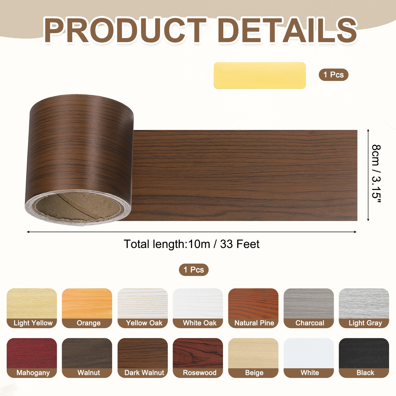3.15″ x 33′ Wood Grain Repair Tape, Dark Walnut