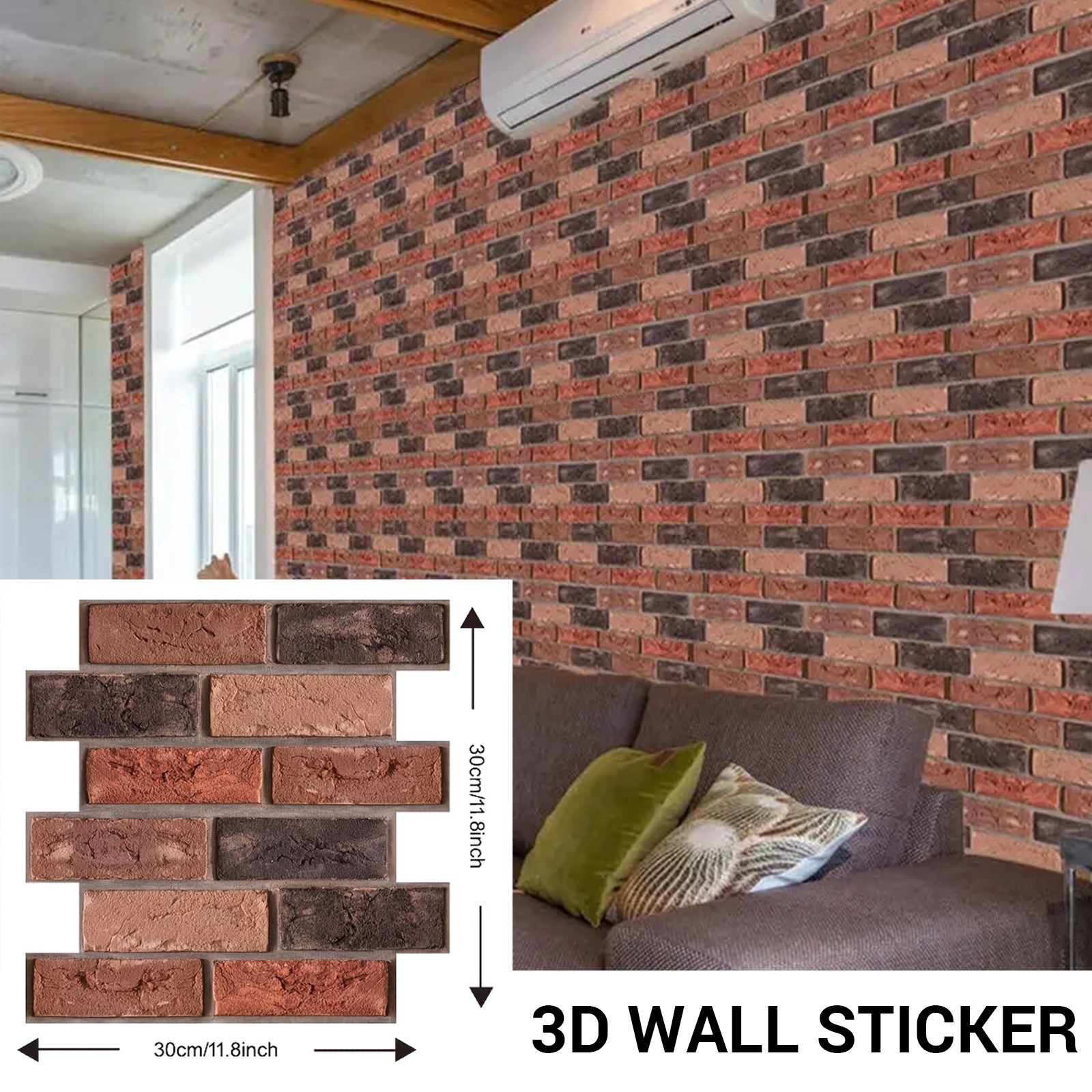 US 3D Tile Wall Stickers Self-adhesive Kitchen Wall Sticker Home Decor 30cmx30cm