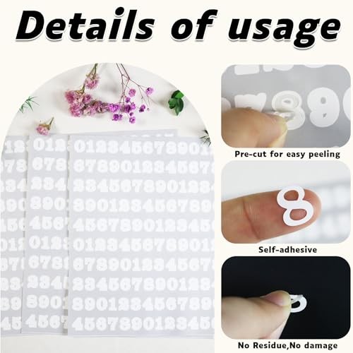 1920 Pieces Small Number Stickers, 1/2″ Waterproof Vinyl Self 1/2 Inch White