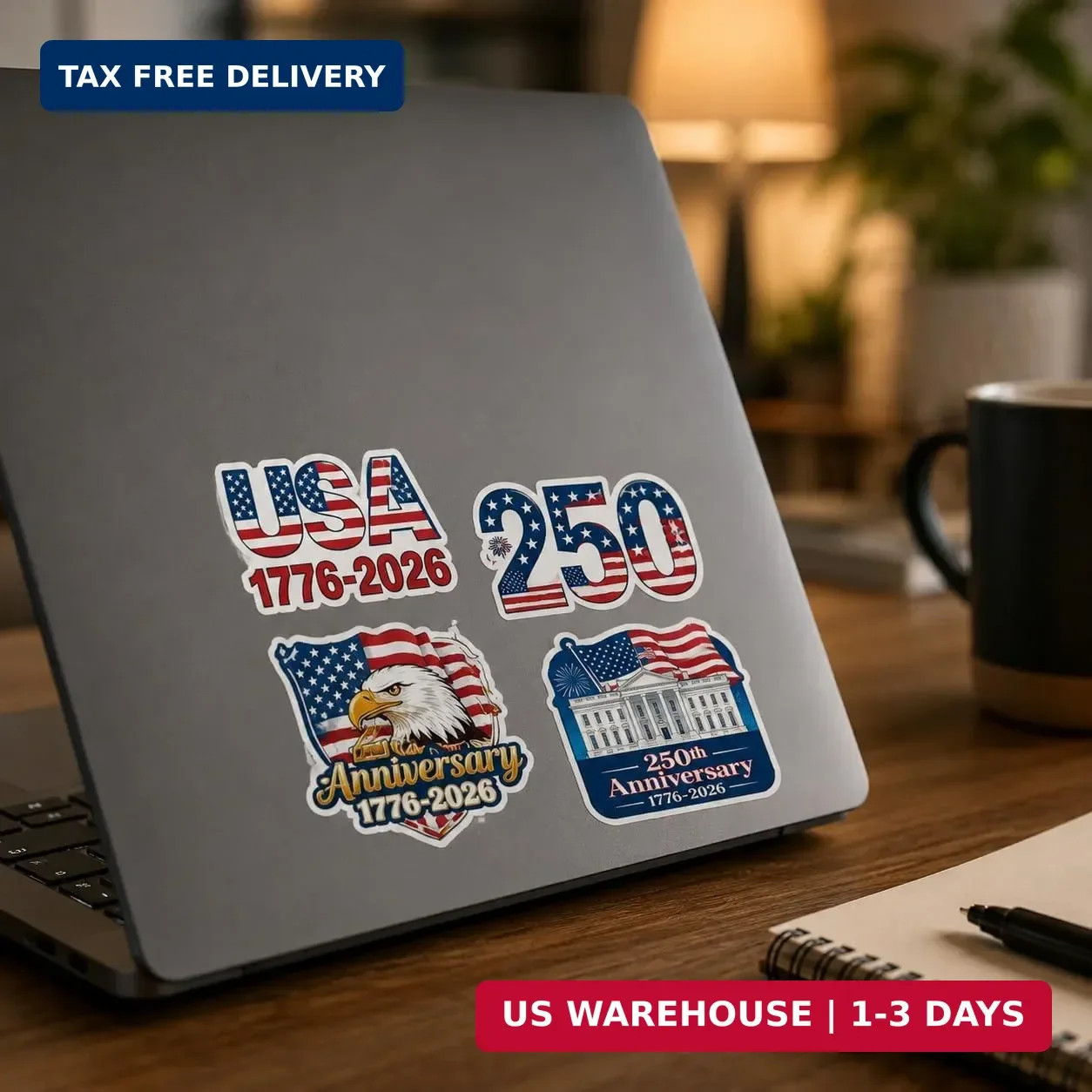 50Pcs 250th Anniversary Sticker USA 250 Years of Freedom Anniversary Waterproof
