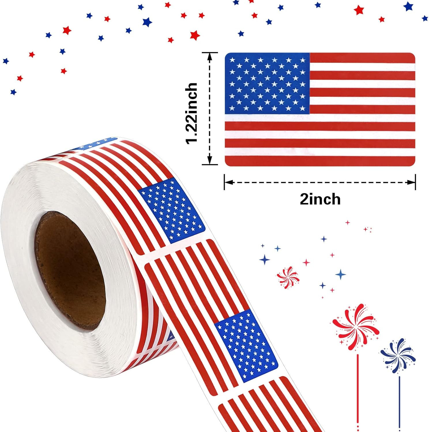500 Pcs American Flag Sticker Roll,2 X 1.22 Inch US Flag Decal, USA Patriotic…