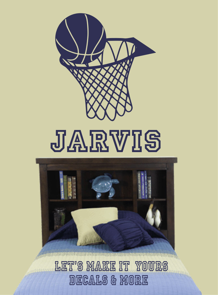 BASKETBALL THEME WALL DECAL LARGE 22″ TALL PERSONALIZED W/ NAME BOYS BEDROOM ART