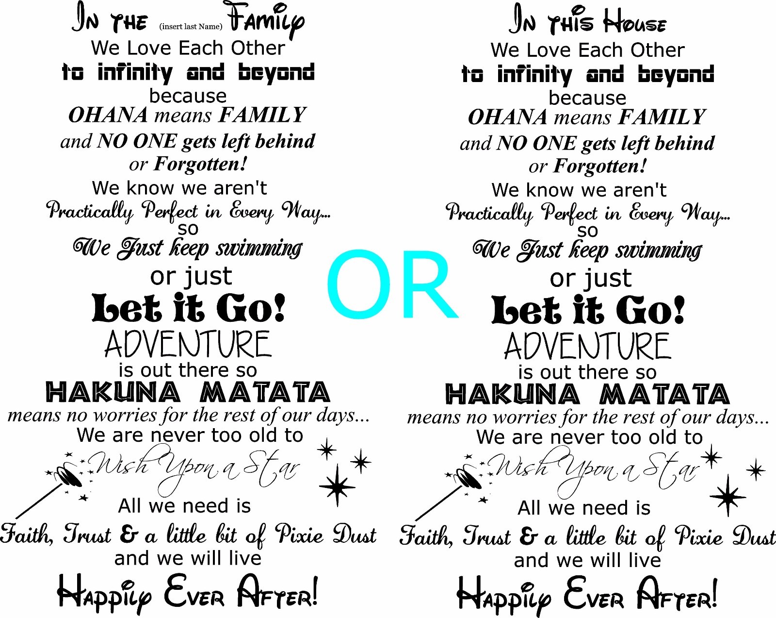 In the (insert last name) family In this House movie quotes wall decal let it go