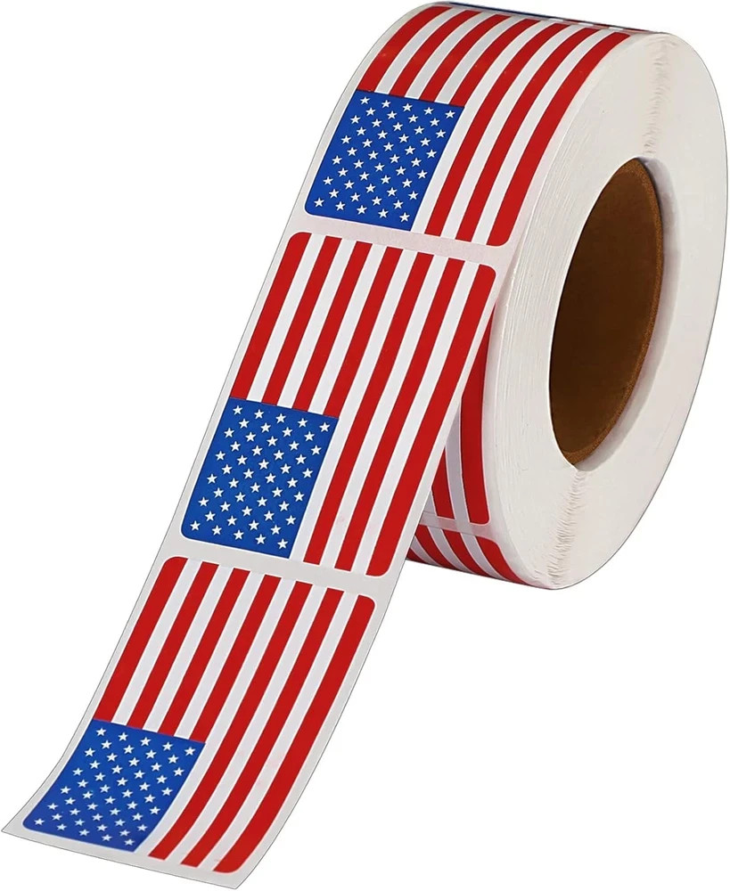 500 Pcs American Flag Sticker Roll,2 X 1.22 Inch US Flag Decal, USA Patri