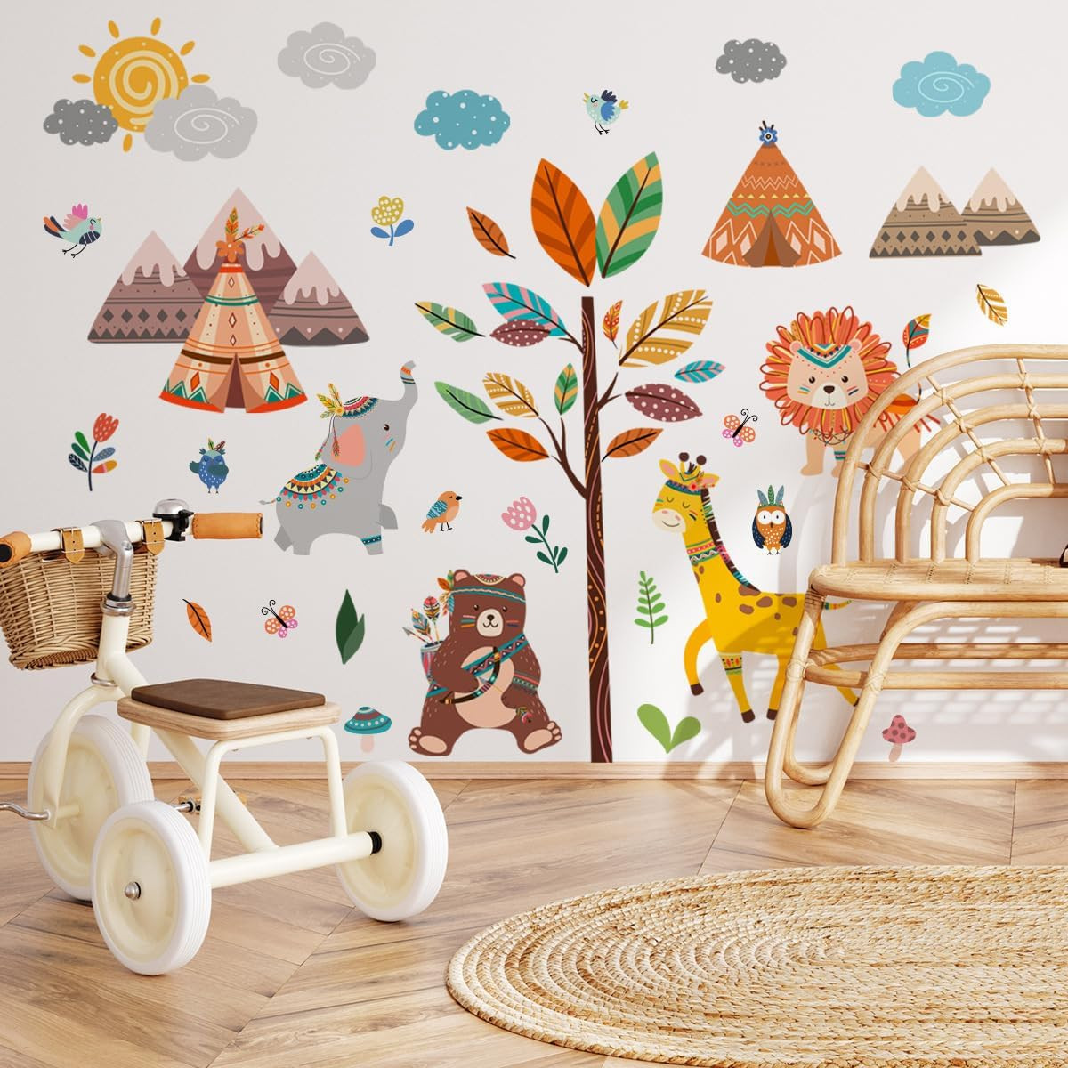 Woodland Animals Wall Decals Safari Elephant Lion Giraffe Wall Stickers Baby Nur