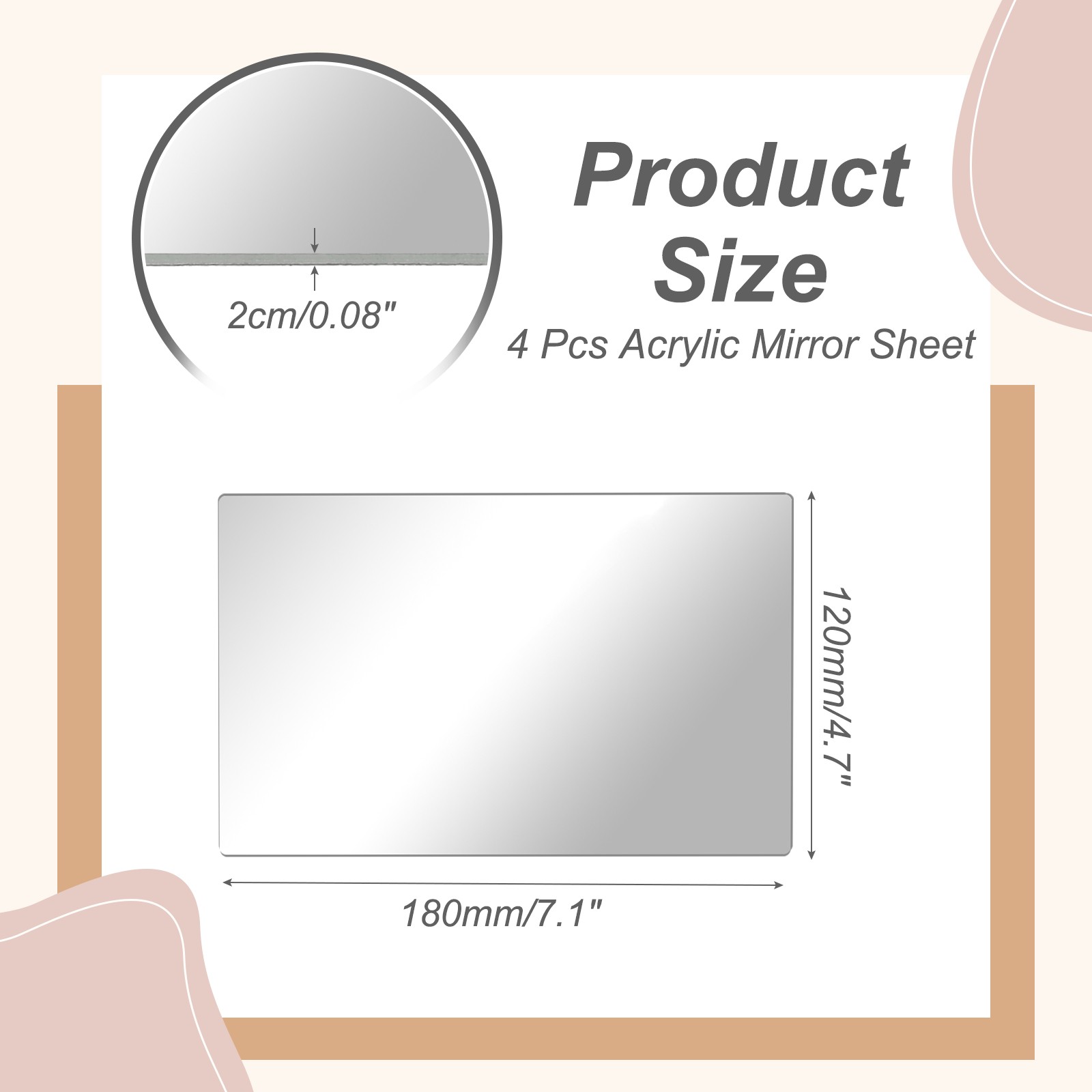 4Pcs Acrylic Mirror Sheet, 7.1×4.7″ Rectangle Self Adhesive Mirror