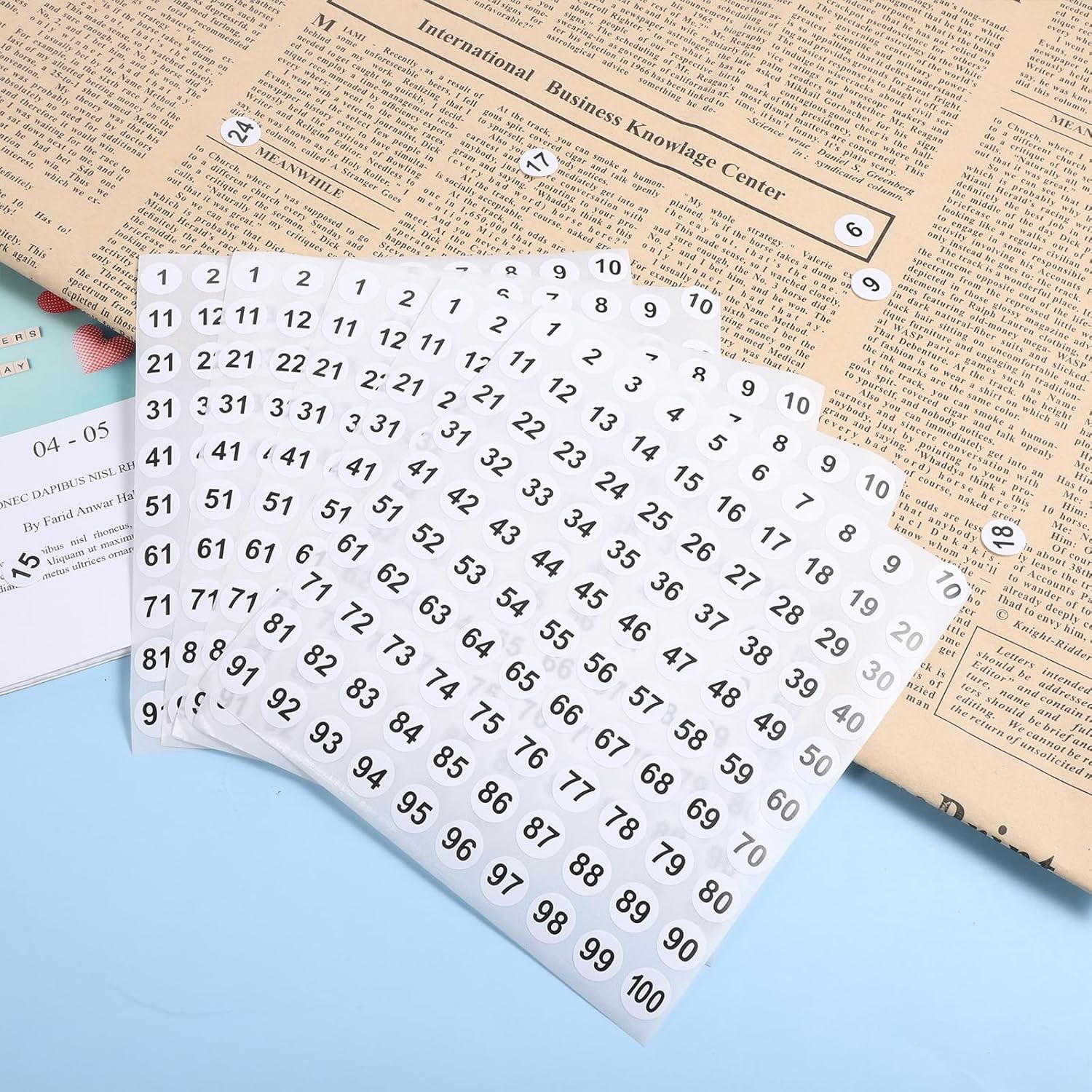 50 Sheets Small Number Stickers 1-100 Vinyl Mini Number Labels, 0.4″ Round Self-