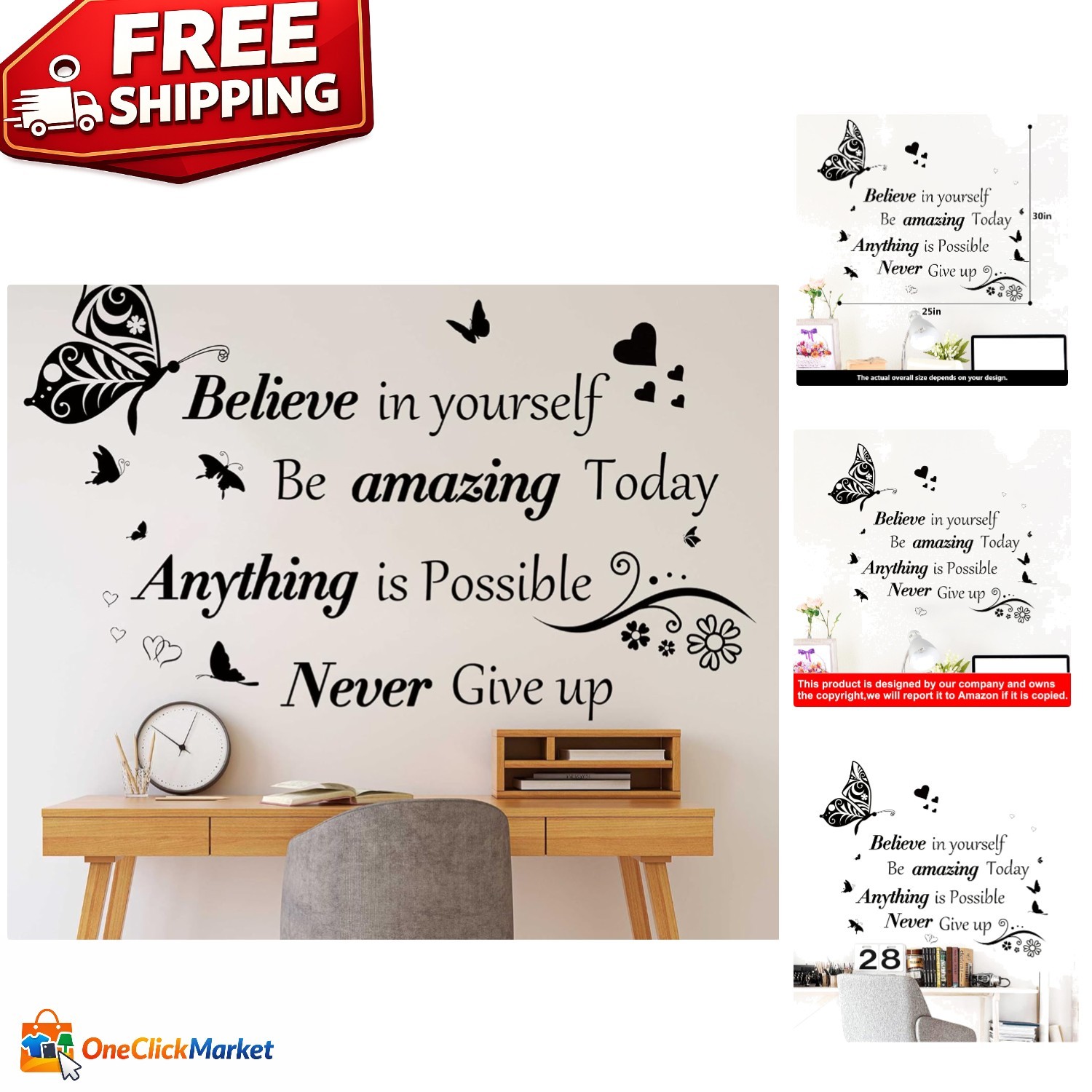 Inspirational Butterfly Wall Decals – Removable Quotes for Bedroom & Office
