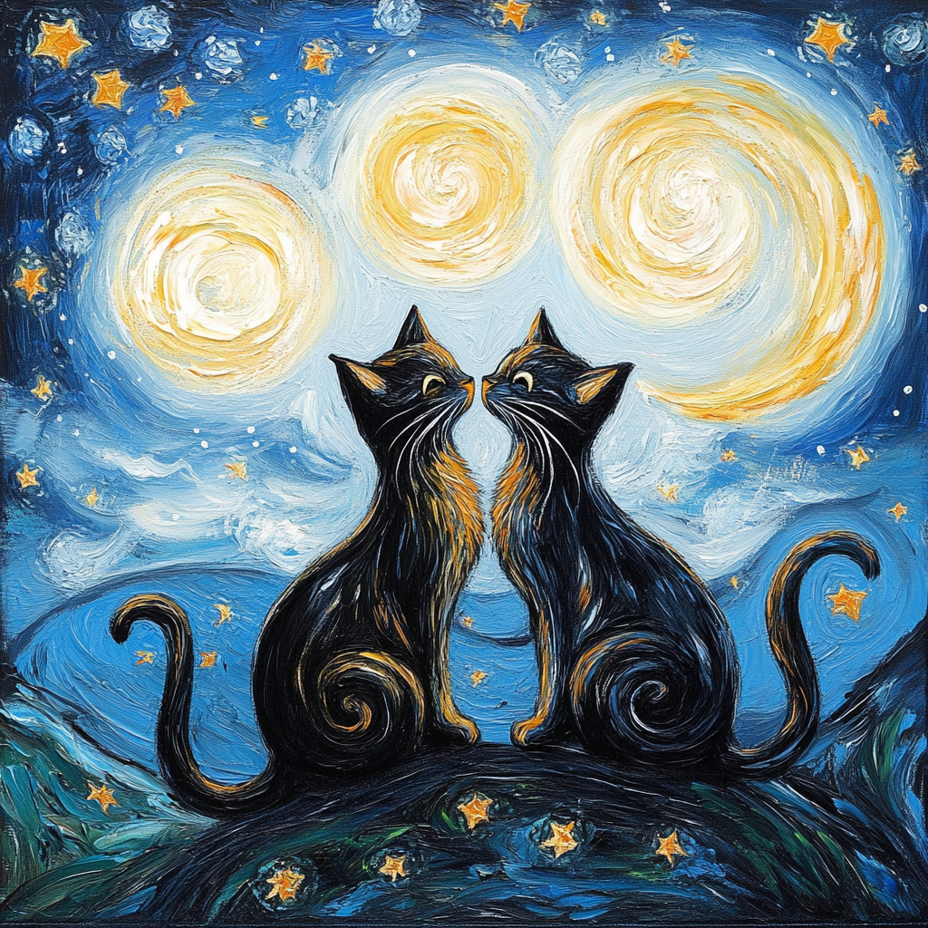 Starry Night Cats In Love Wall Decal Sticker 18X18cm Large