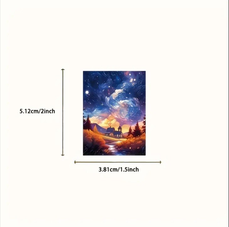 Van Gogh Starry Night Oil Painting Stickers 50pcs Crafts, Laptop, Scrapbooking