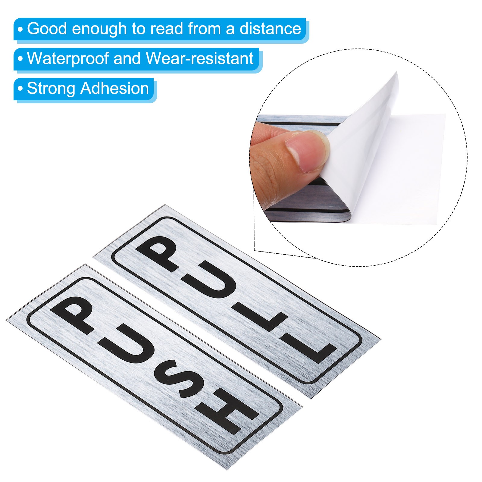 2Set Push Pull Door Sign 2″x5″ Adhesive Vertical Pull Push Sticker Silver