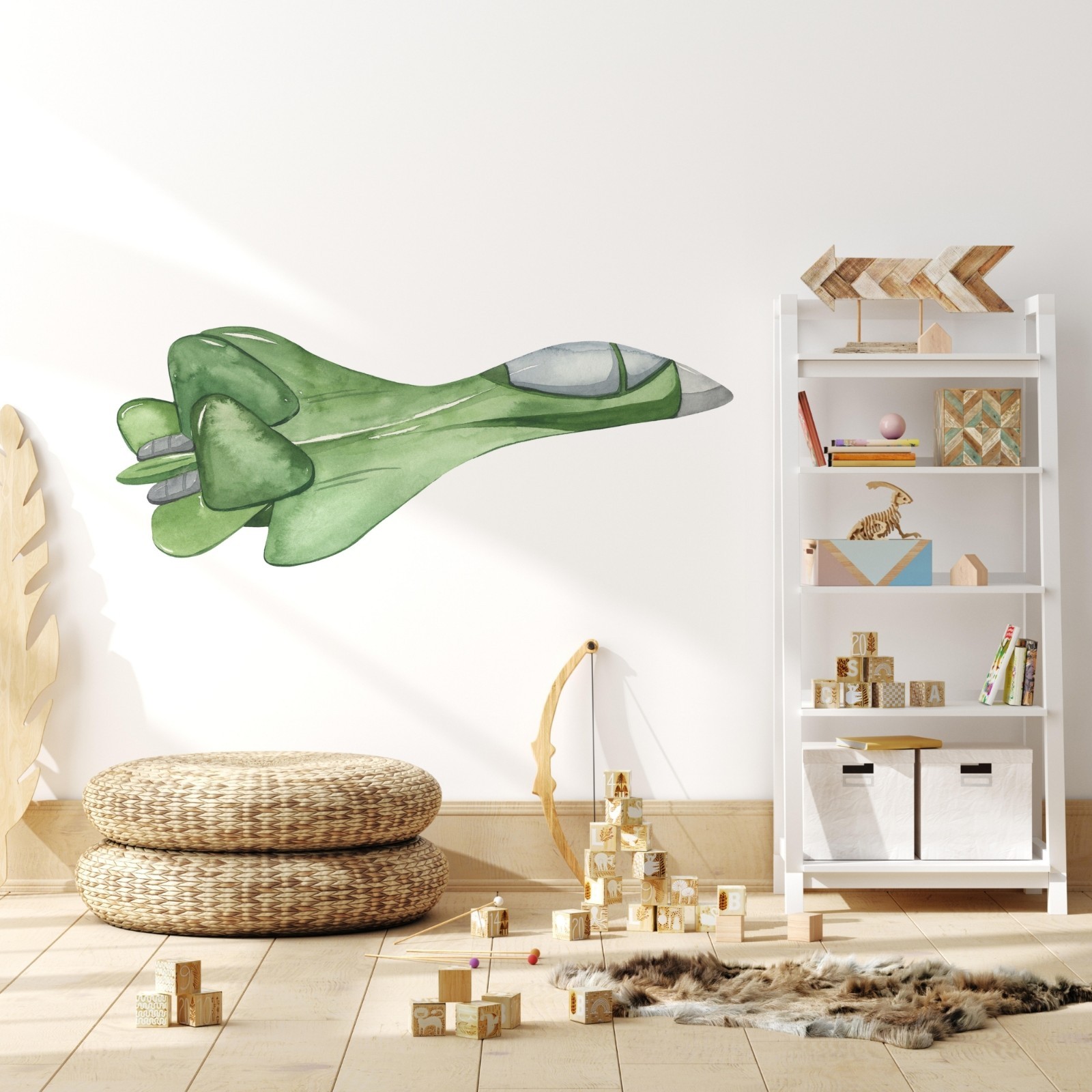 Military Fighter Jet Wall Decal Watercolor Boys Room Decor Removable Sticker