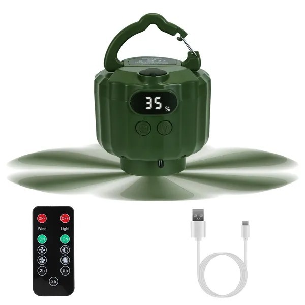 Portable Camping Ceiling LED Fan 5200mAh USB Battery Powered Hanging Tent Lanter
