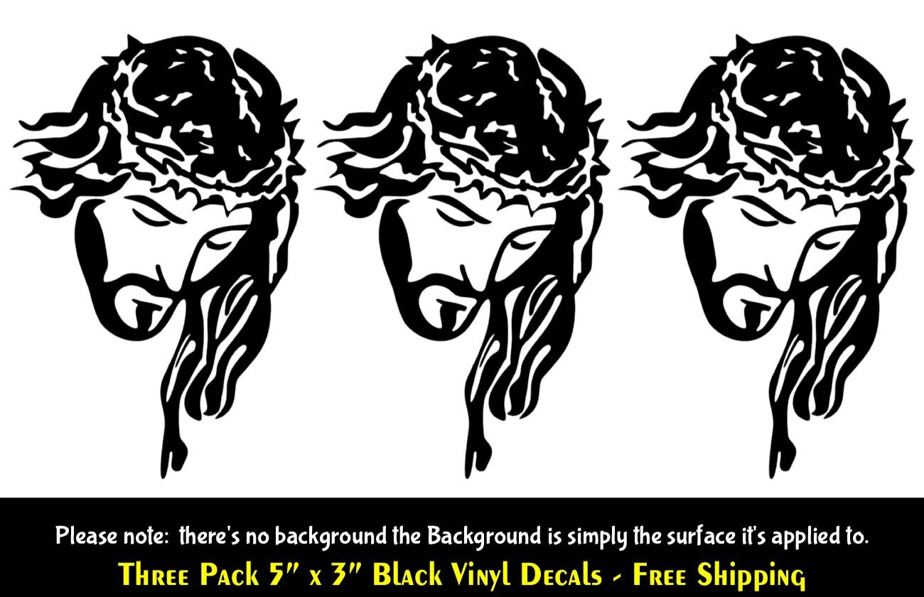 Jesus Christ Christian Religion Symbol Three 5″ Black Vinyl Decals Car Laptop
