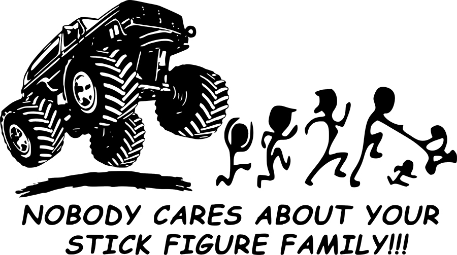 Monster Truck Stick Figure Family Car Window Vinyl Sticker Decal 8″ x 4.5″