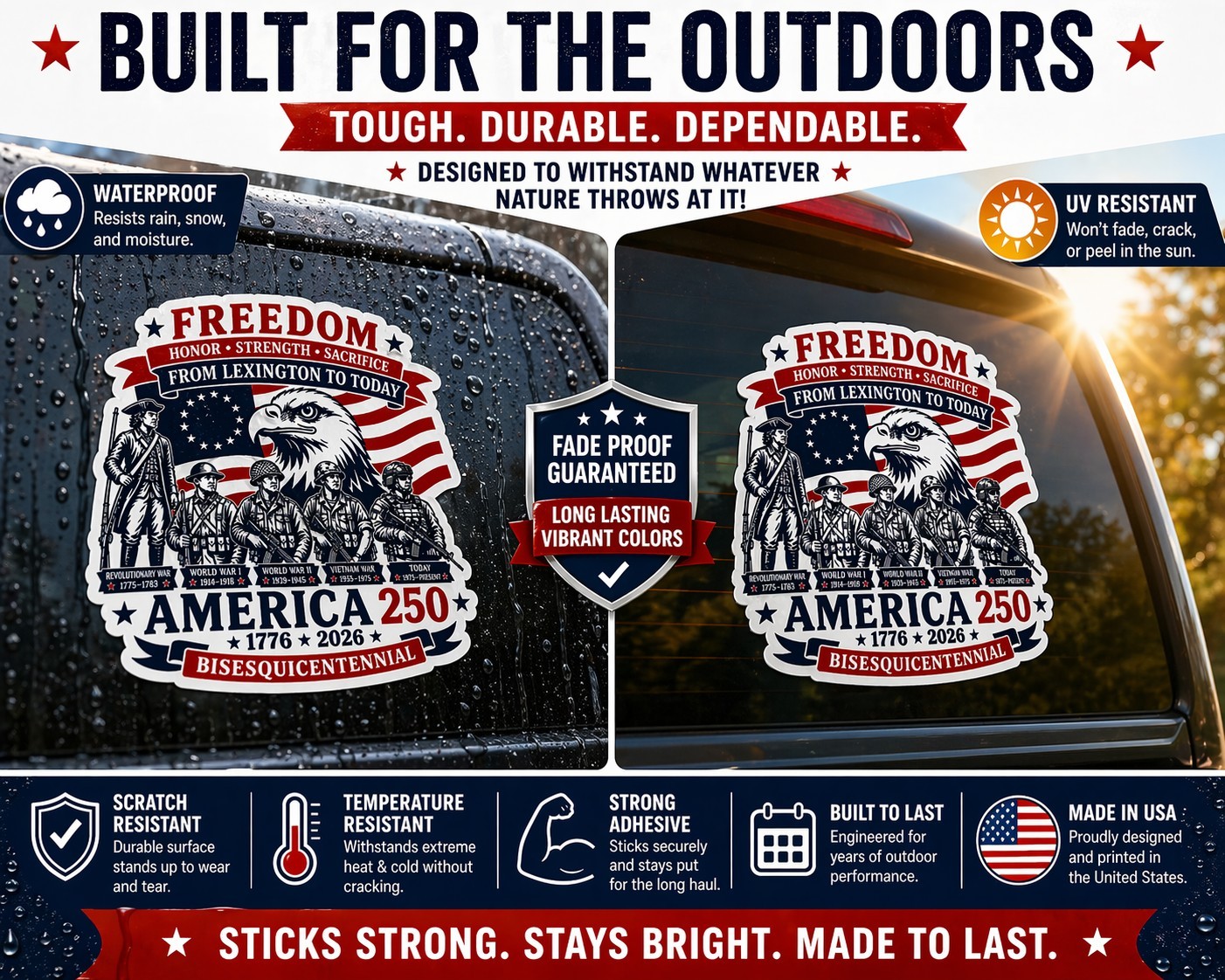 America 250 Adhesive Sticker | 1776–2026 Patriotic Decal | America’s 250 Years