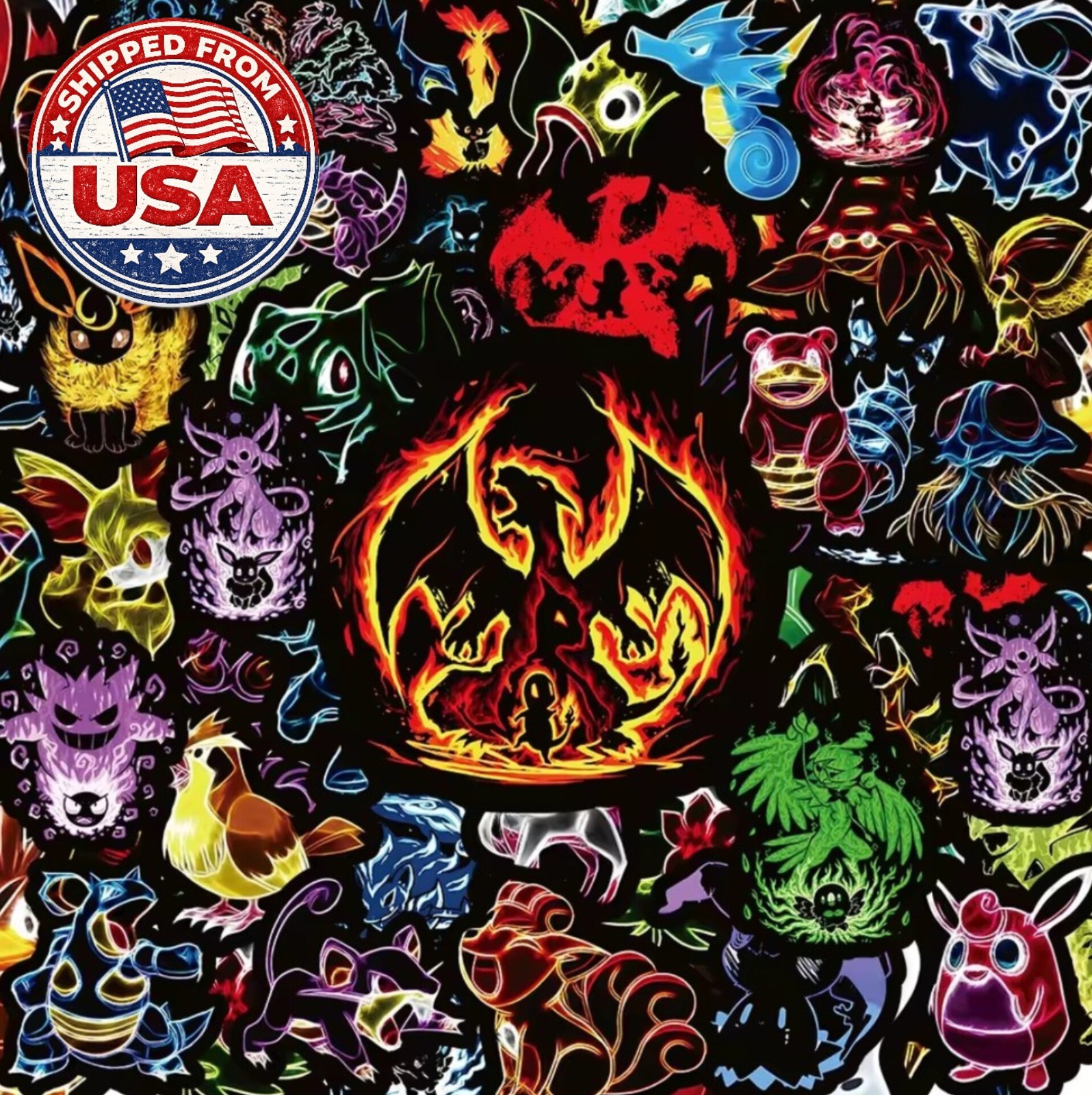 Pokemon Sticker Bundle Pack Decal – Neon – US Seller 60Pcs