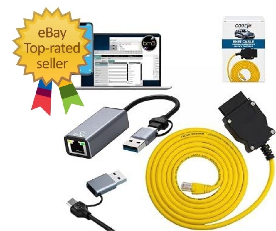 3-in-1 OBD2 to Ethernet Cable for BMW | USB-C & USB A Adapter | Coding Tool for