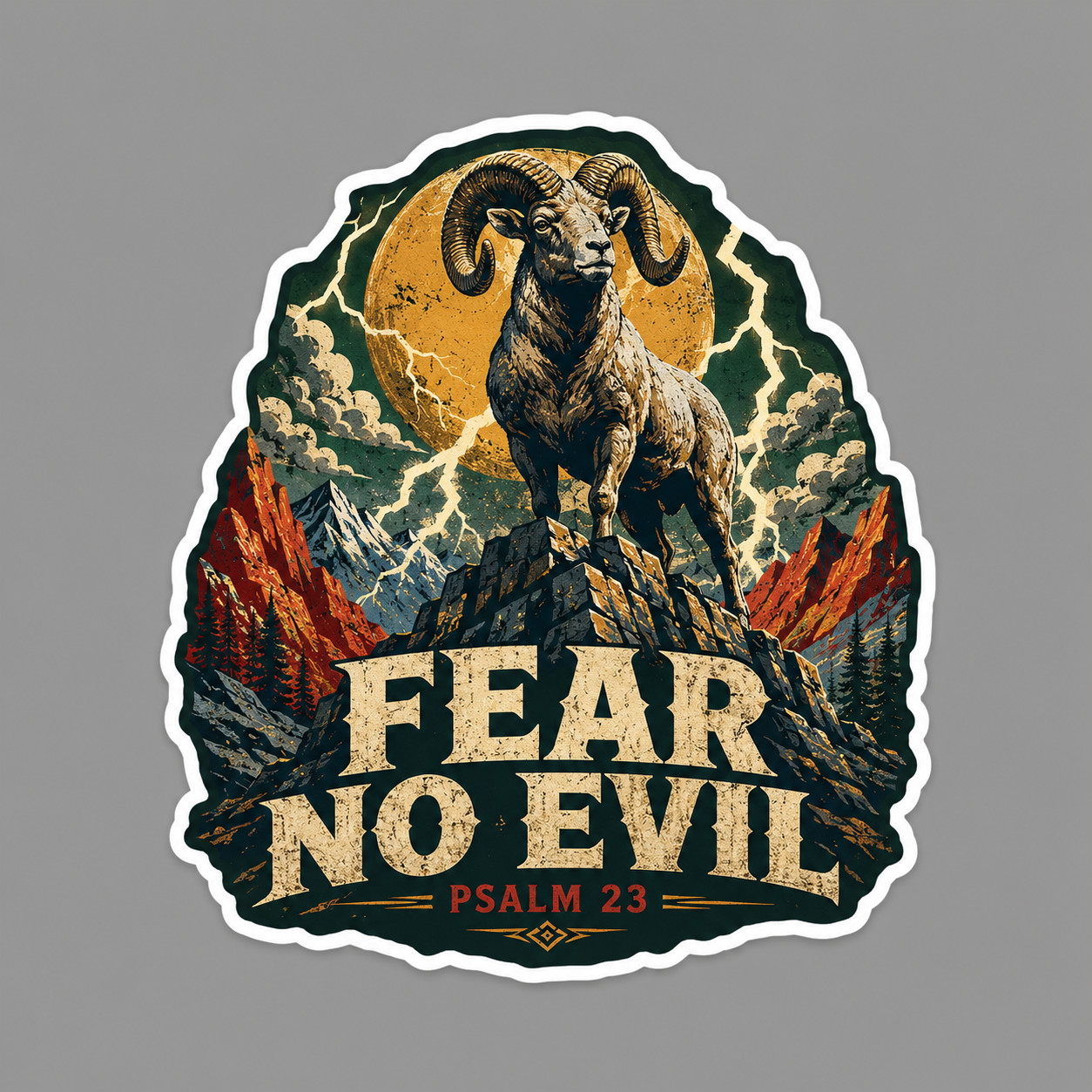 Christian Sticker Vinyl Decal Fear No Evil Psalm 23 Ram Mountain Bible Gift