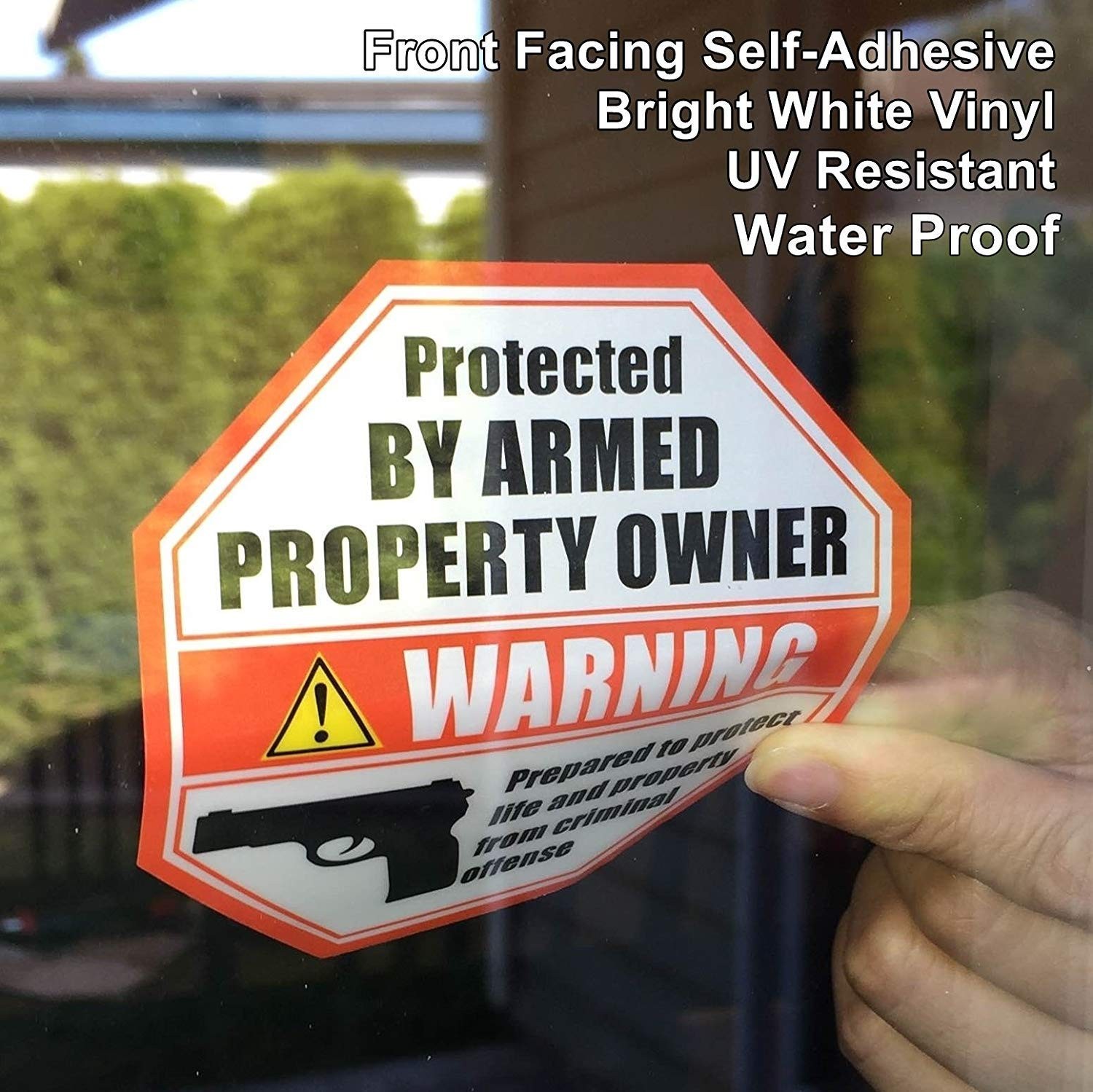 4 Pack Armed Property Owner Warning Decals Bright White Vinyl Window Stickers