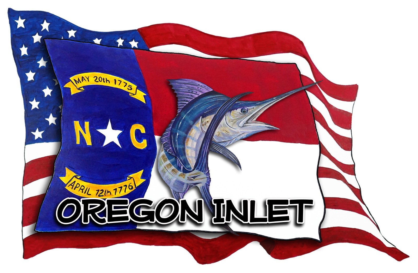 USA/NC Flags Marlin Oregon Inlet Decal Sticker Car Truck Wall Window Cup Cooler