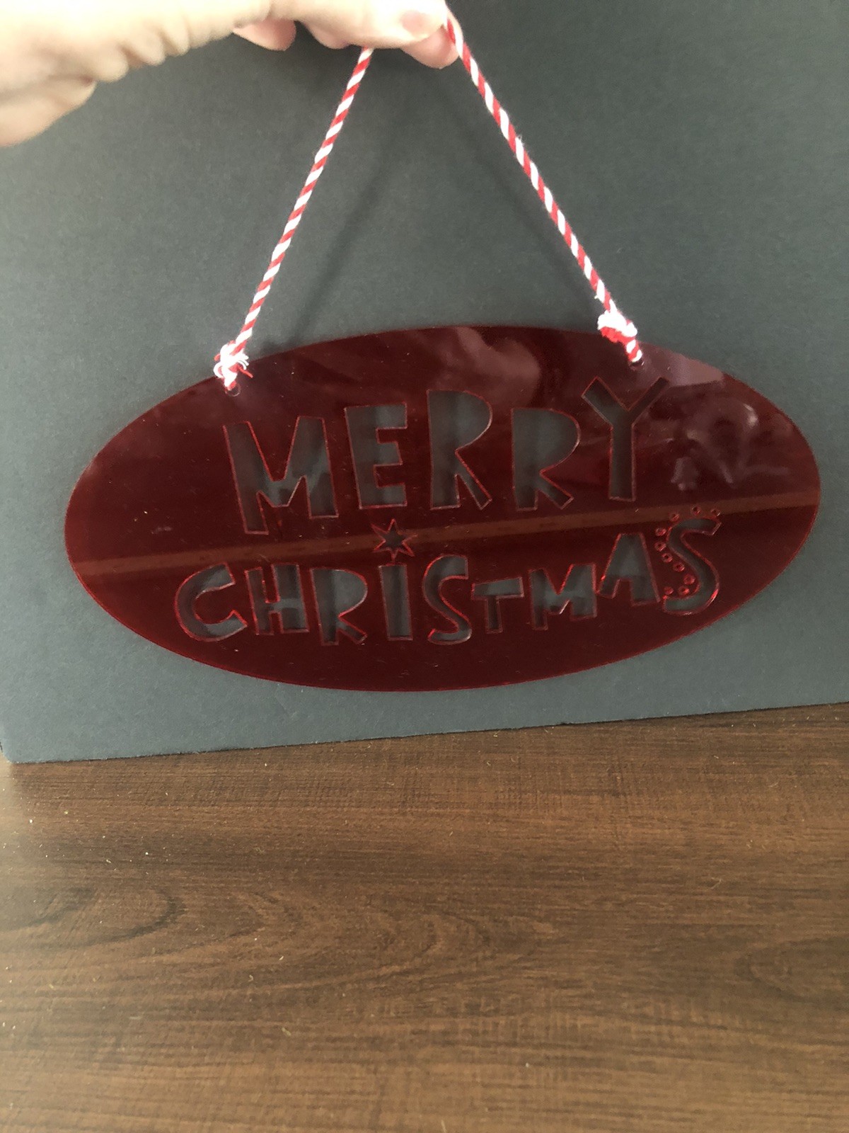 MERRY CHRISTMAS TREE WINDOW WALL window sign Vintage Red Plastic
