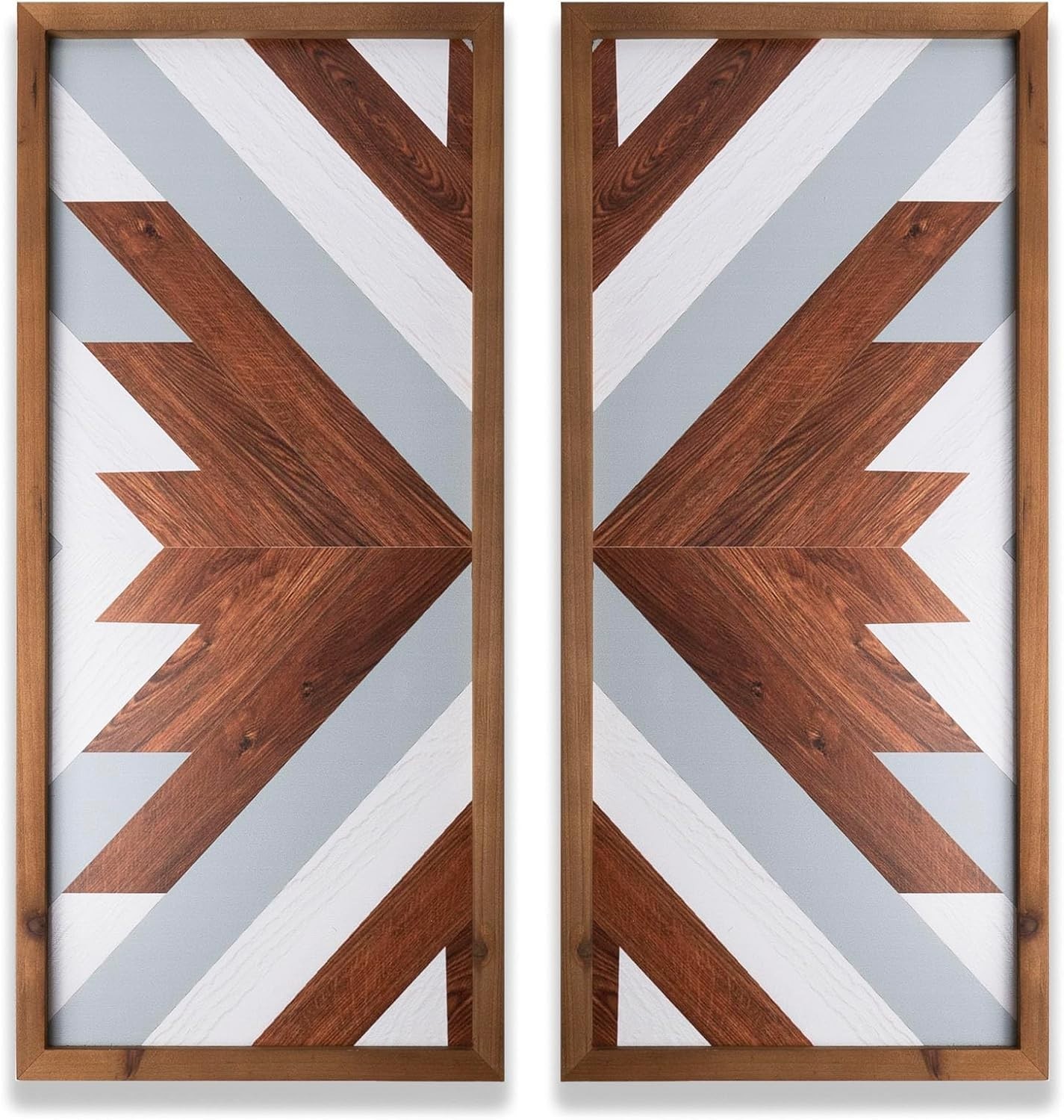 Rustic 2Pcs Aztec Wall Decor – Geometric Vintage Art for Modern Homes