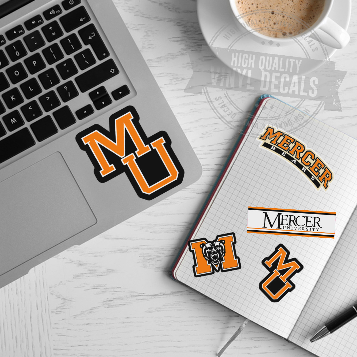 Mercer University NCAA Bears A4 High Quality Printed Vinyl Decal Sticker Kit