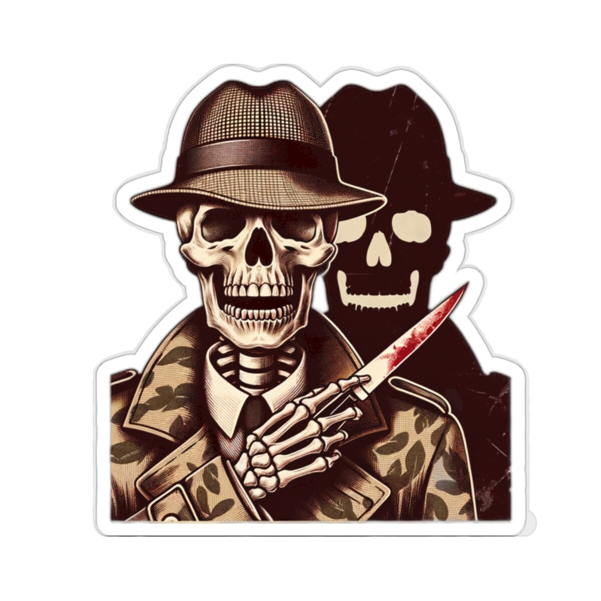 Horror Sticker Skeleton Detective Mystery Crime Skull Killer 2×2″ 3×3″ 4×4″ 6×6″