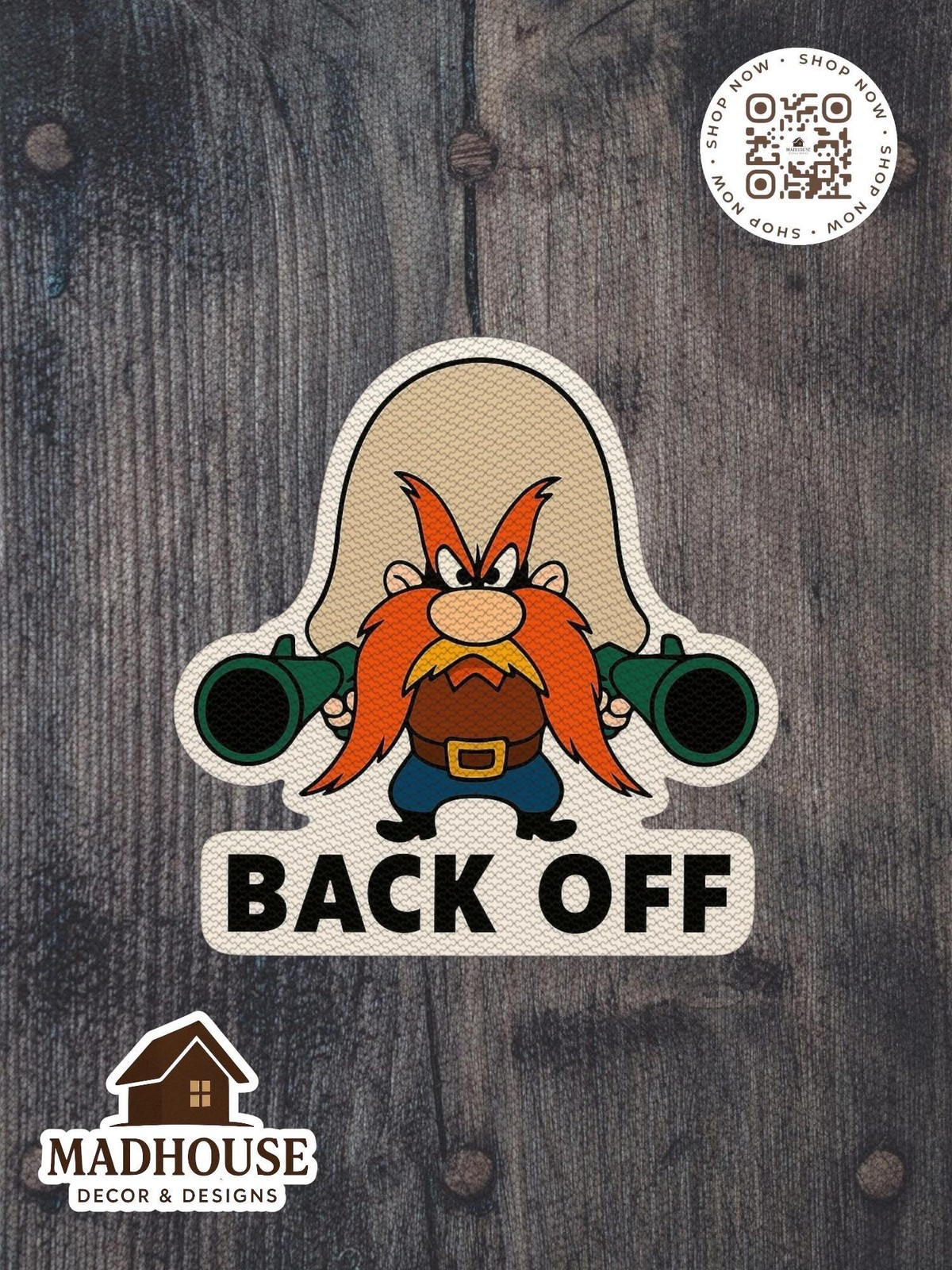Yosemite Sam «Back Off» Decal: Funny Cartoon Sticker or Magnet