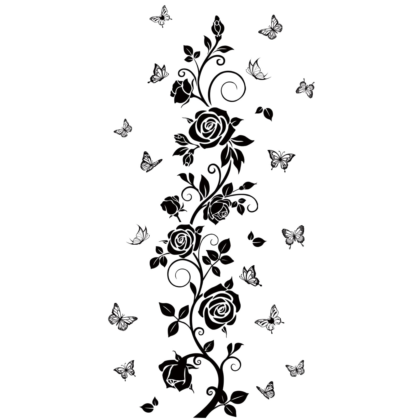 Flower Vine Decals Flying Butterfly Black Floral Wall Stickers Removable Wall…
