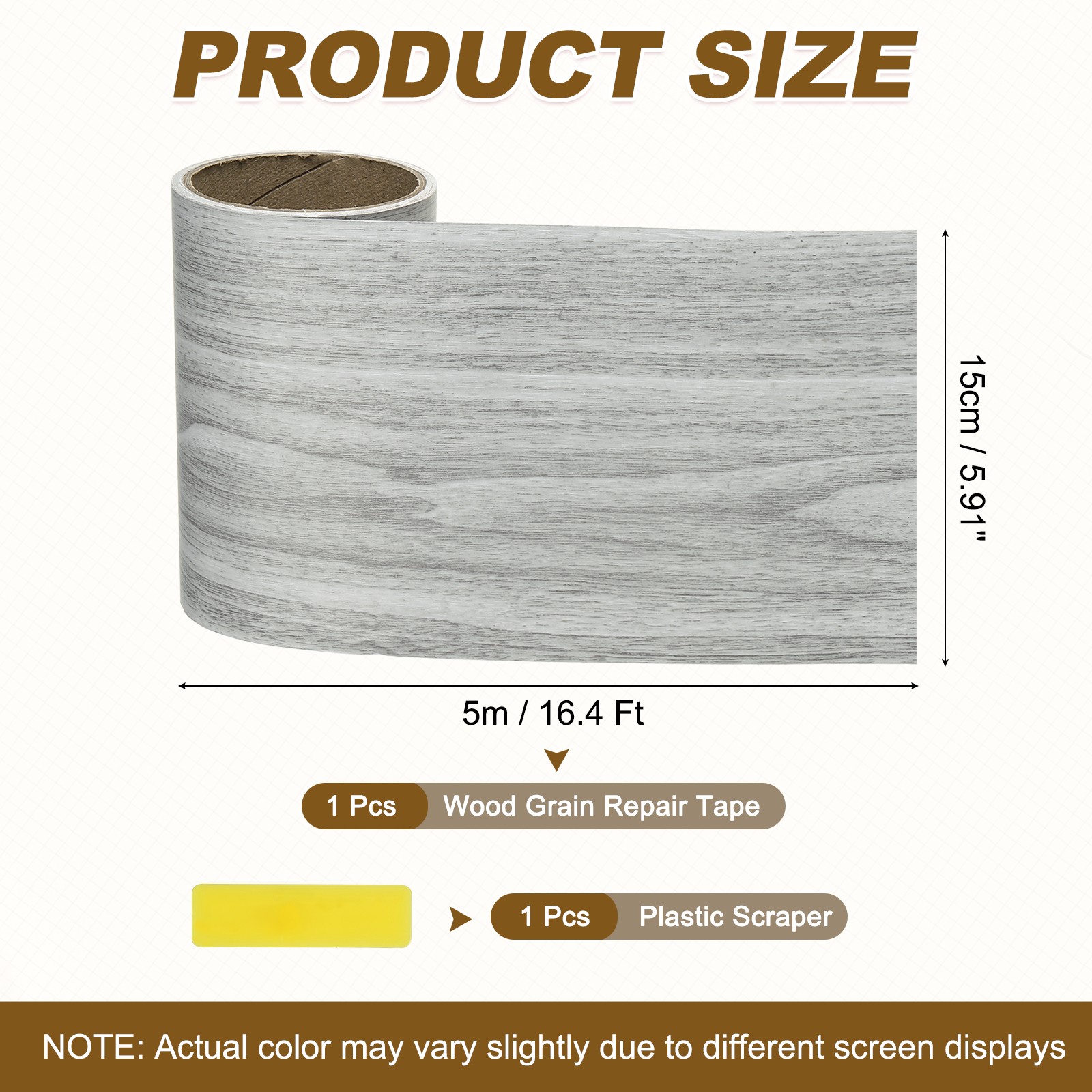 Wood Grain Repair Tape, 5.91 Inch x 16.4 ft Self Adhesive, Light Grey