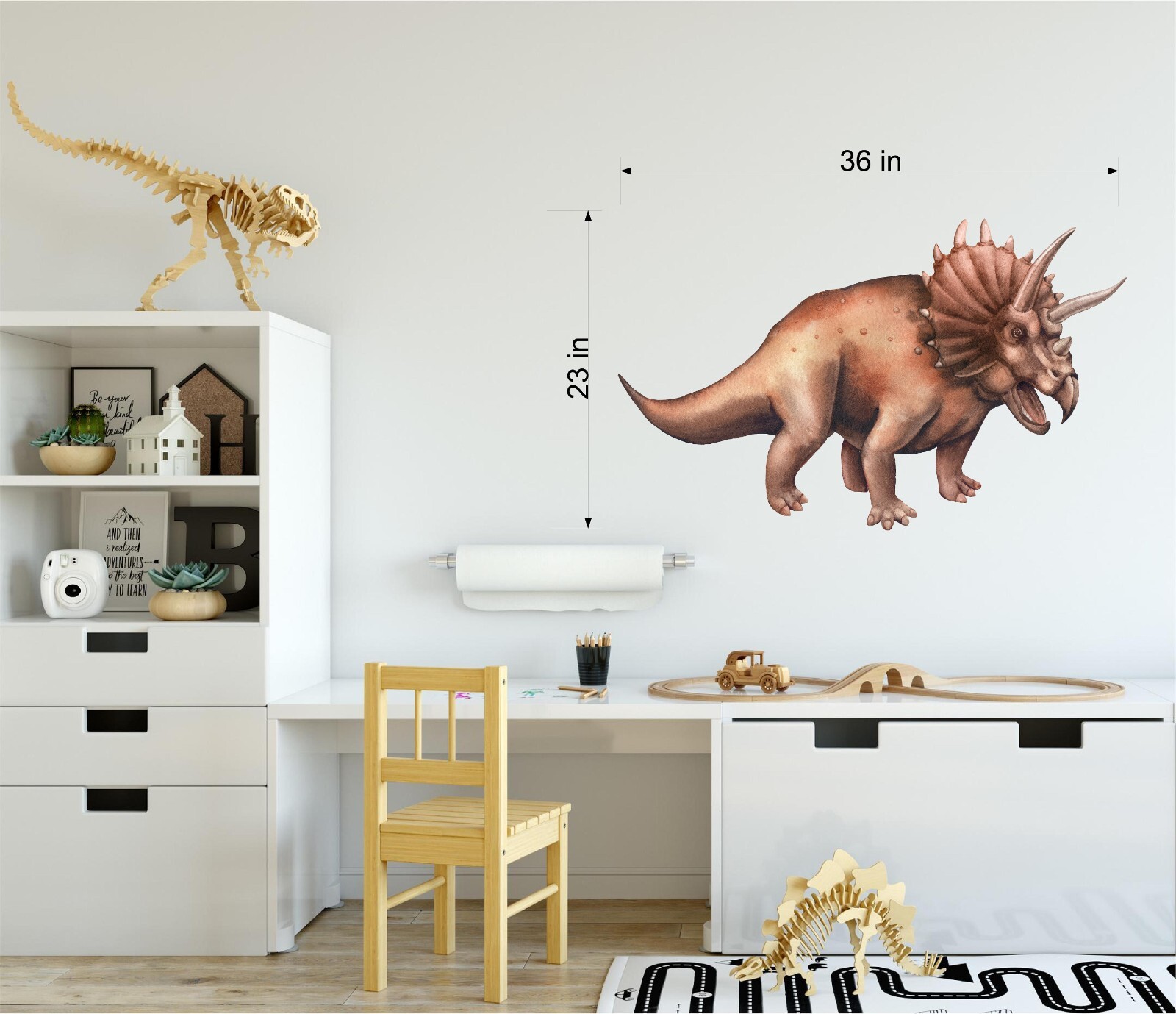 Watercolor Triceratops Dinosaur Wall Decal Removable Fabric Vinyl Wall Sticker