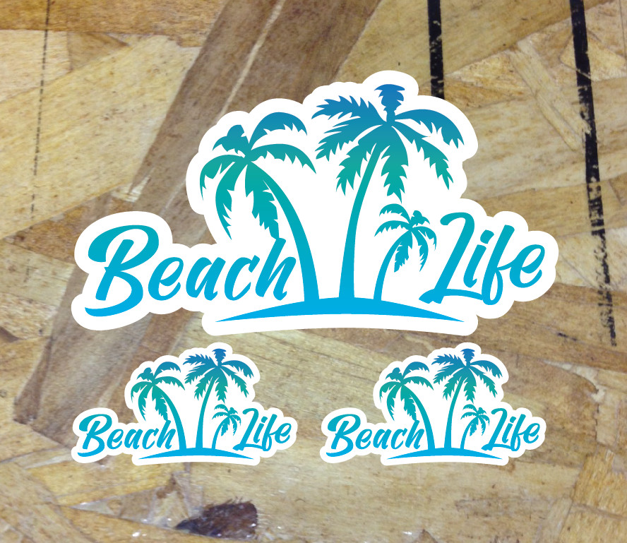 Beach Life Palm Trees Island Ocean Blu Sand Seashell Vinyl Sticker Decal 3 for 1