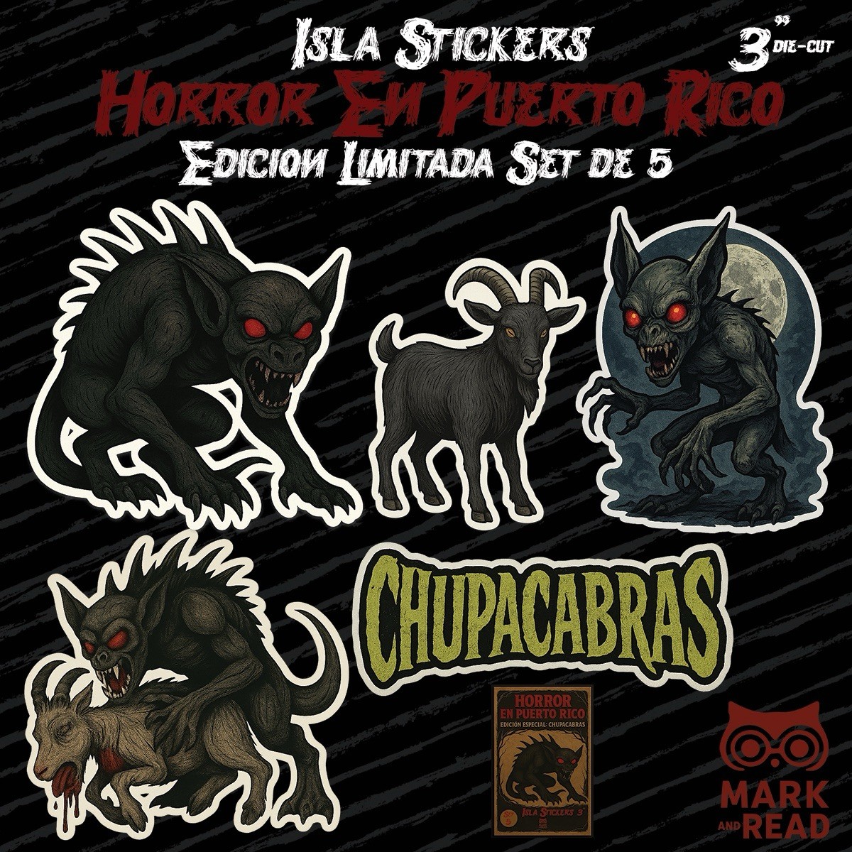 Set of 5 Isla Stickers – Puerto Rico Horror Limited Edition – Chupacabras (Oct)