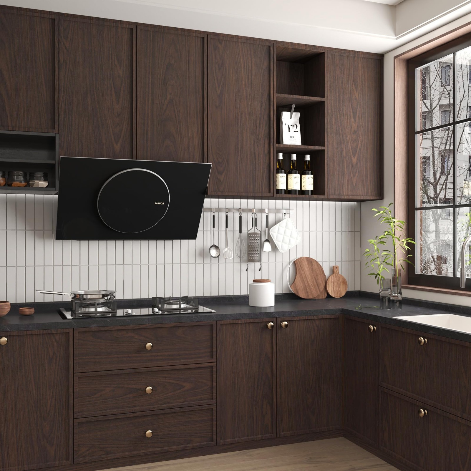 JSEVEM 16″×354″ Dark Brown Black Walnut Wood Wallpaper 16″ x 354″,