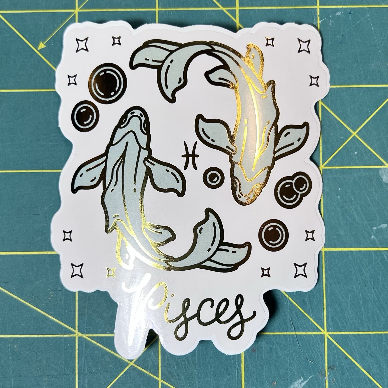Pisces Vinyl Diecut Sticker UV Fade Resistant Dishwasher Safe 3.5” X 3.5”