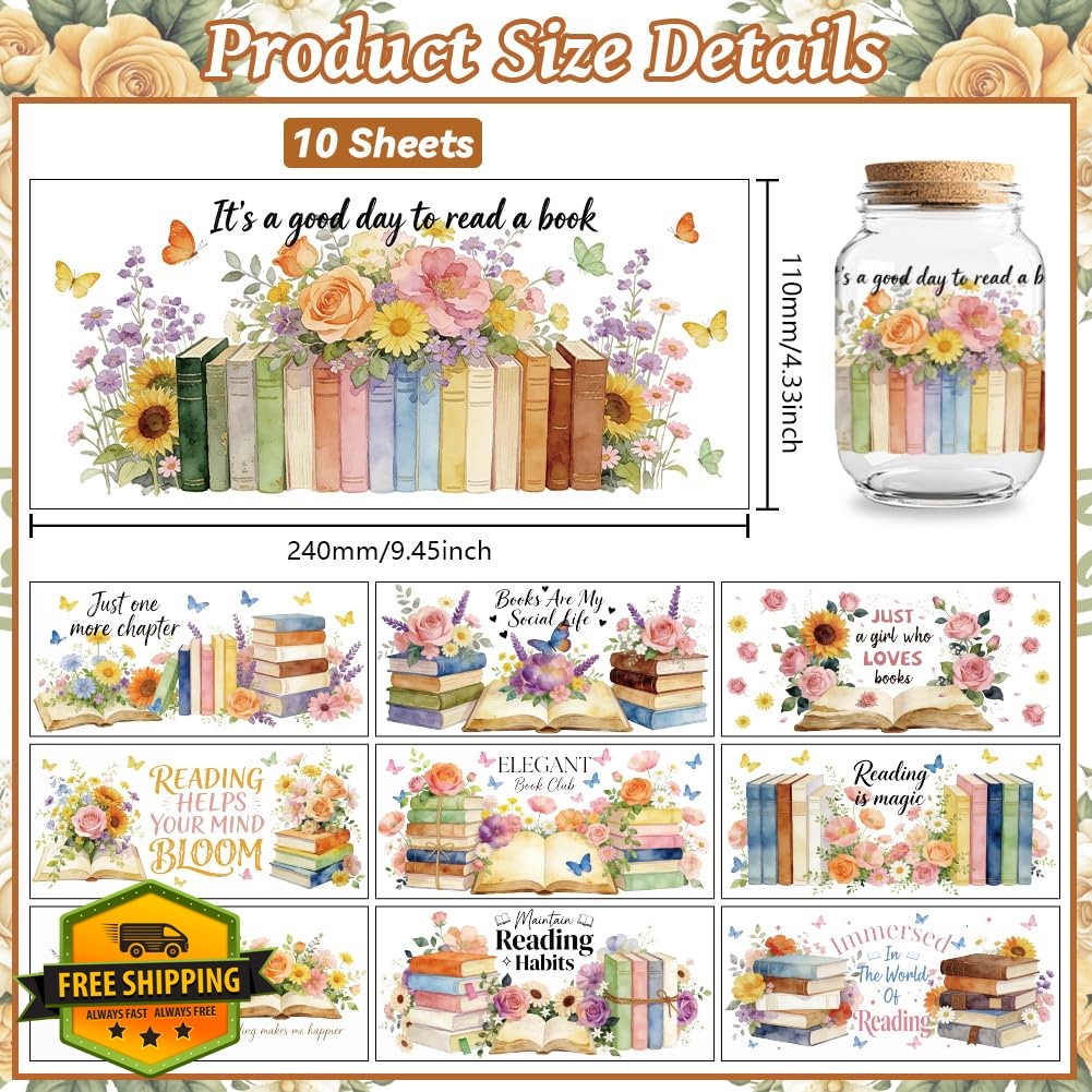 peacoblue UV DTF Cup Wraps Books Flowers