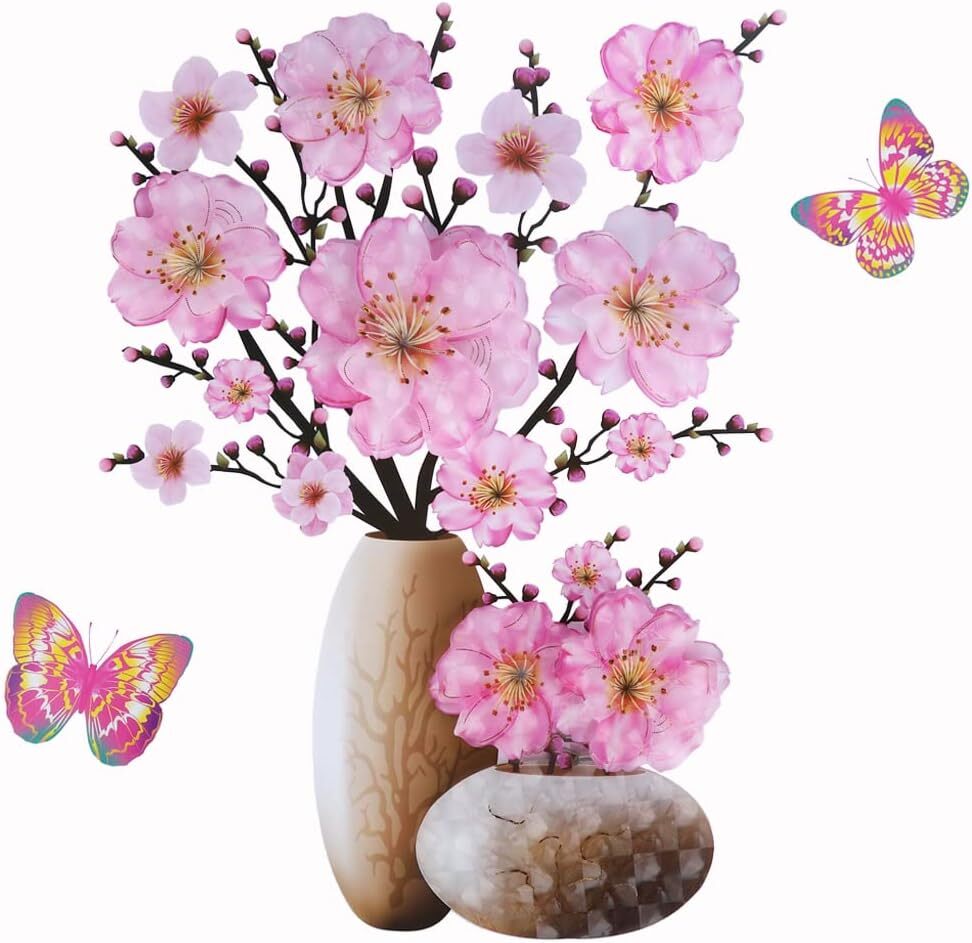 Supzone 3D Vase Wall Stickers Stereo Flower Decal Pink
