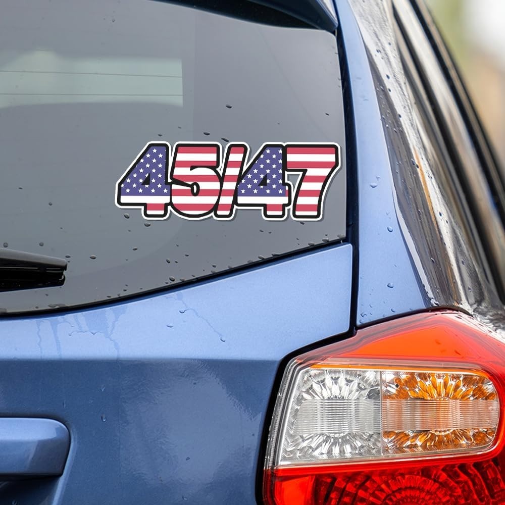 American Flag 45 47 Patriotic 2-Pack Vinyl Decal Car Bumper Sticker 5″x1.6″