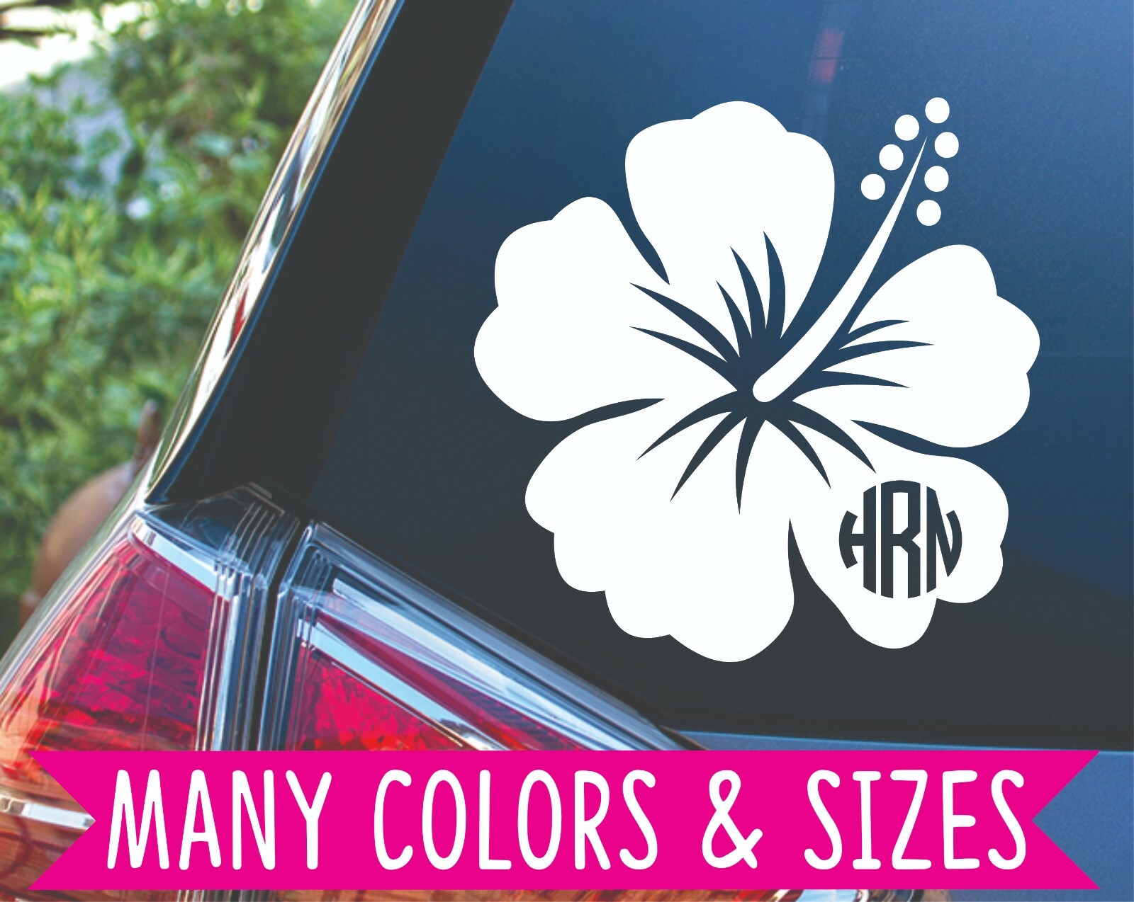 Personalized Hibiscus Flower Monogram Car Planner Tumbler Decal Sticker