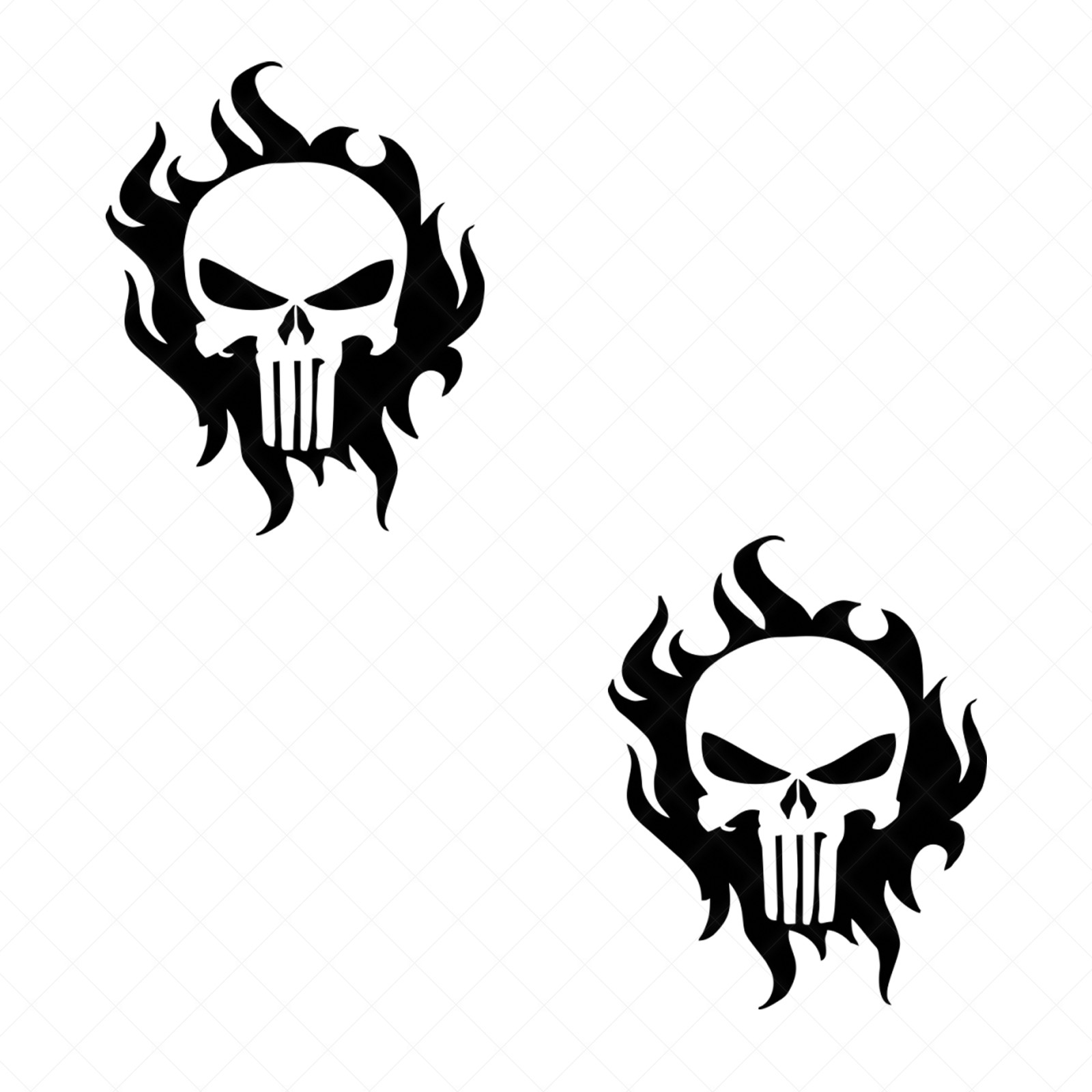 Set of 2 – Flame Punisher Skull Vinyl Decal Phone Case Laptop Car Sticker